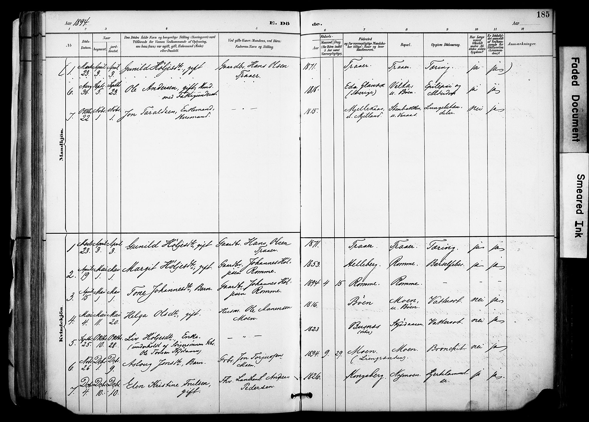 Gransherad kirkebøker, SAKO/A-267/F/Fa/L0005: Parish register (official) no. I 5, 1887-1916, p. 185