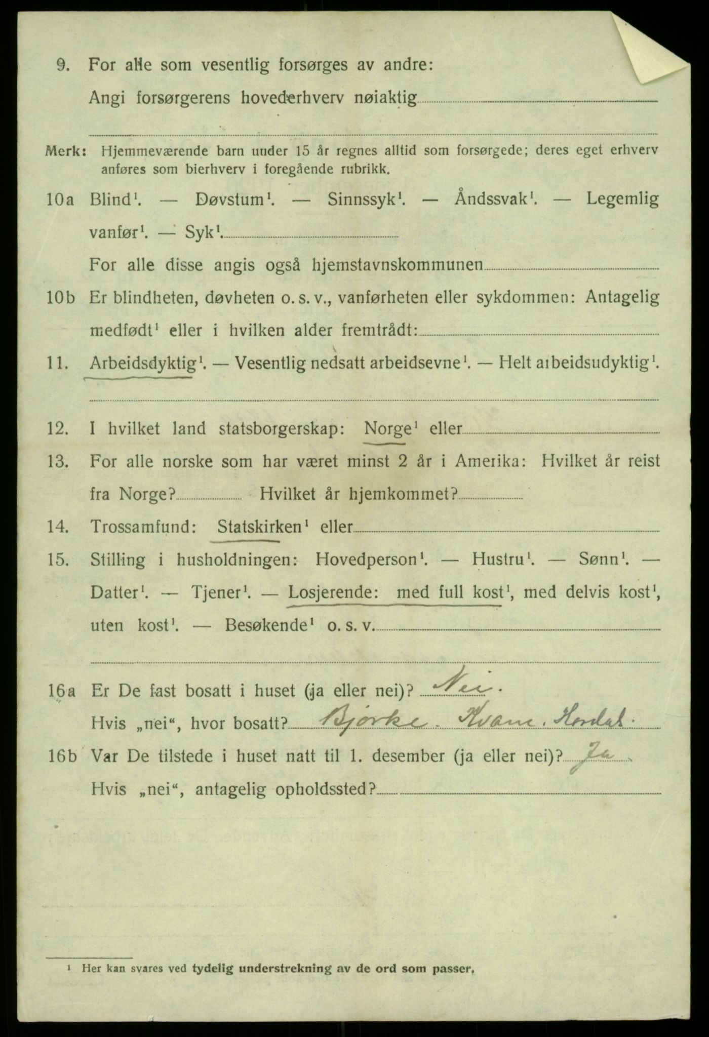 SAB, 1920 census for Ullensvang, 1920, p. 3595