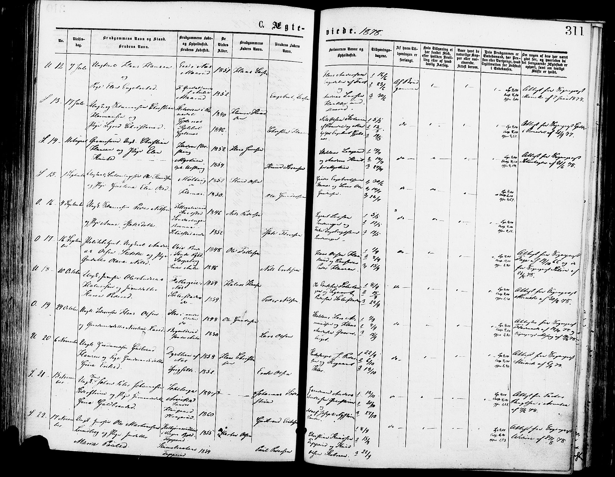 Sør-Odal prestekontor, AV/SAH-PREST-030/H/Ha/Haa/L0005: Parish register (official) no. 5, 1876-1885, p. 311