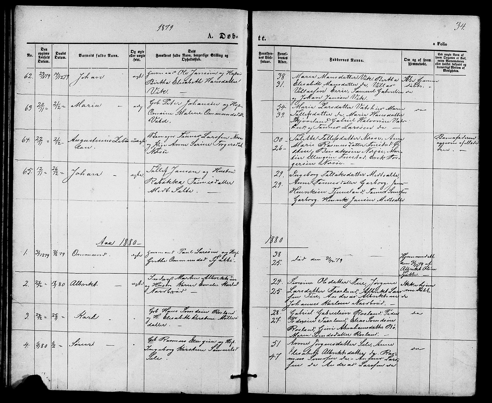 Klepp sokneprestkontor, SAST/A-101803/001/3/30BB/L0003: Parish register (copy) no. B 3, 1876-1888, p. 34