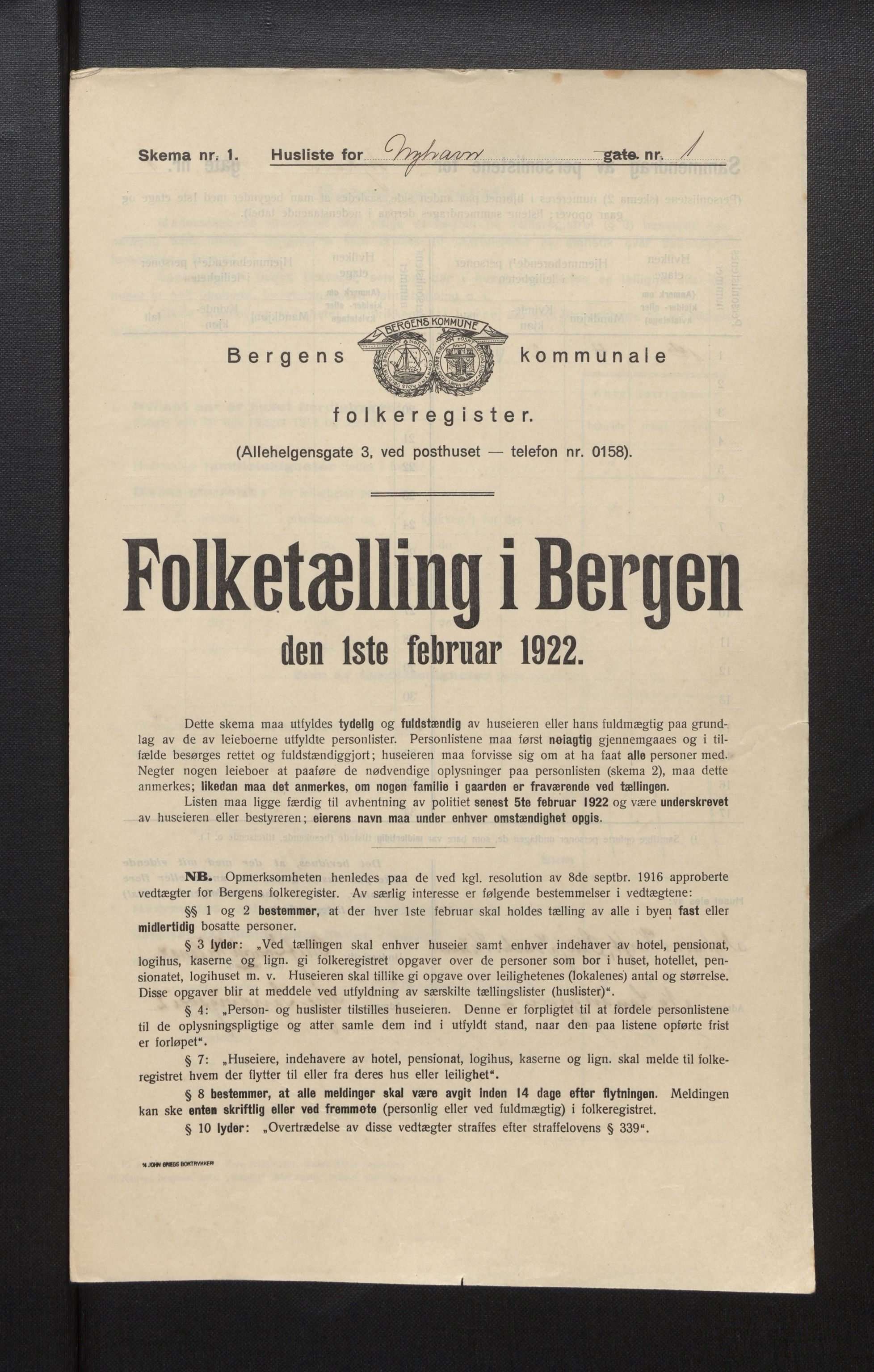 SAB, Municipal Census 1922 for Bergen, 1922, p. 29190