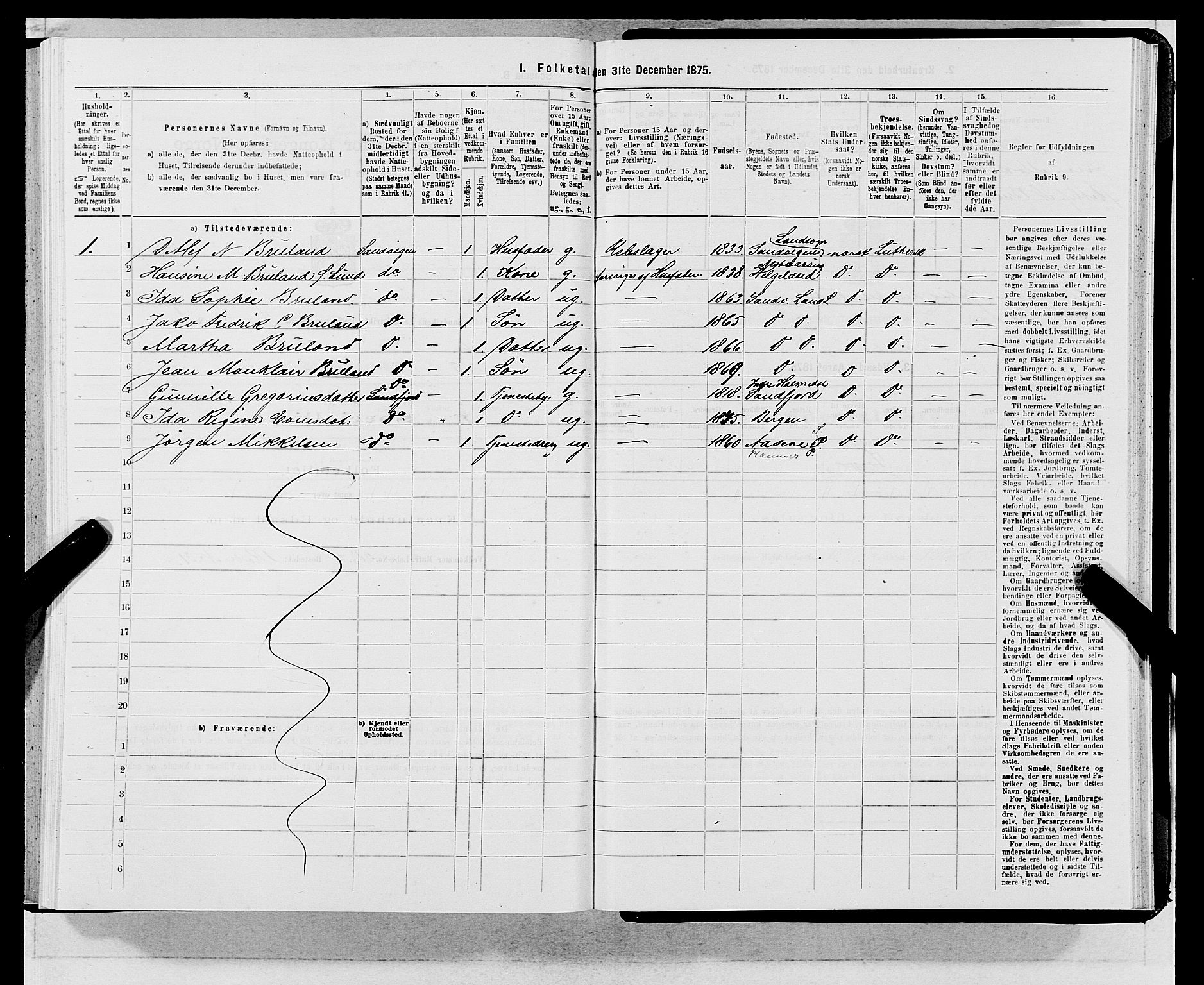 SAB, 1875 census for 1281L Bergen landdistrikt/Domkirken and Sandviken, 1875, p. 346