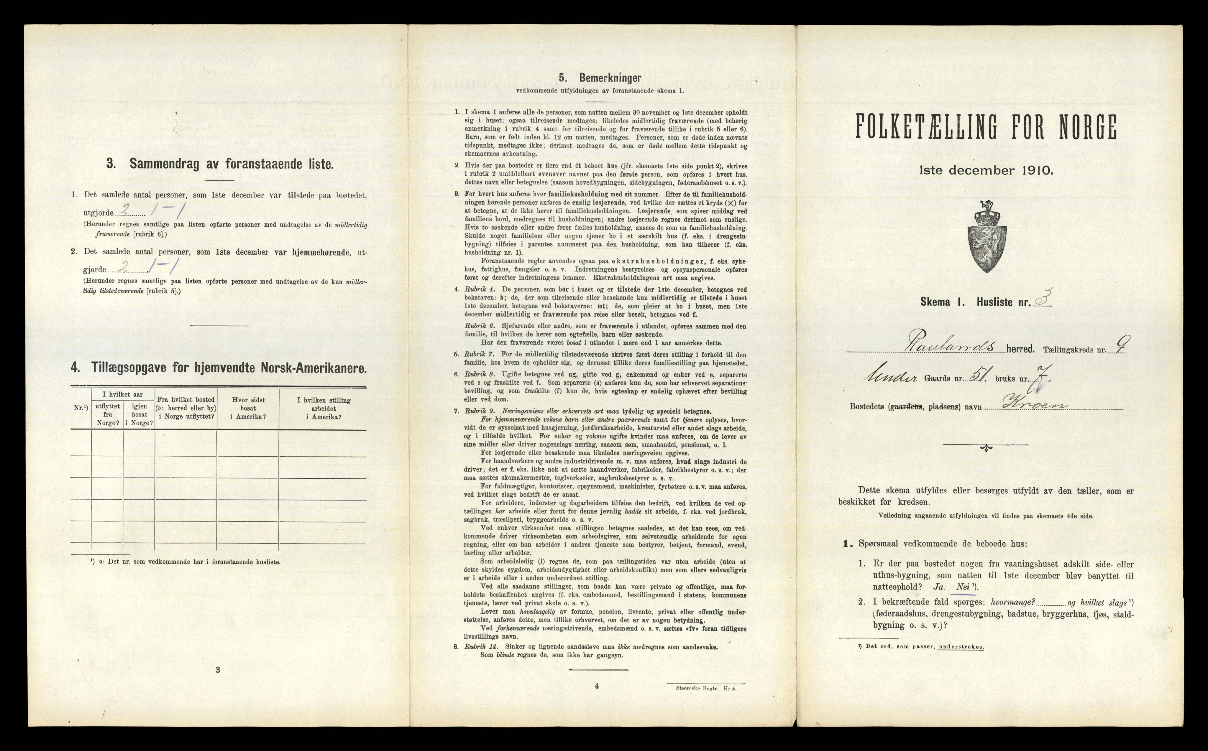 RA, 1910 census for Rauland, 1910, p. 319