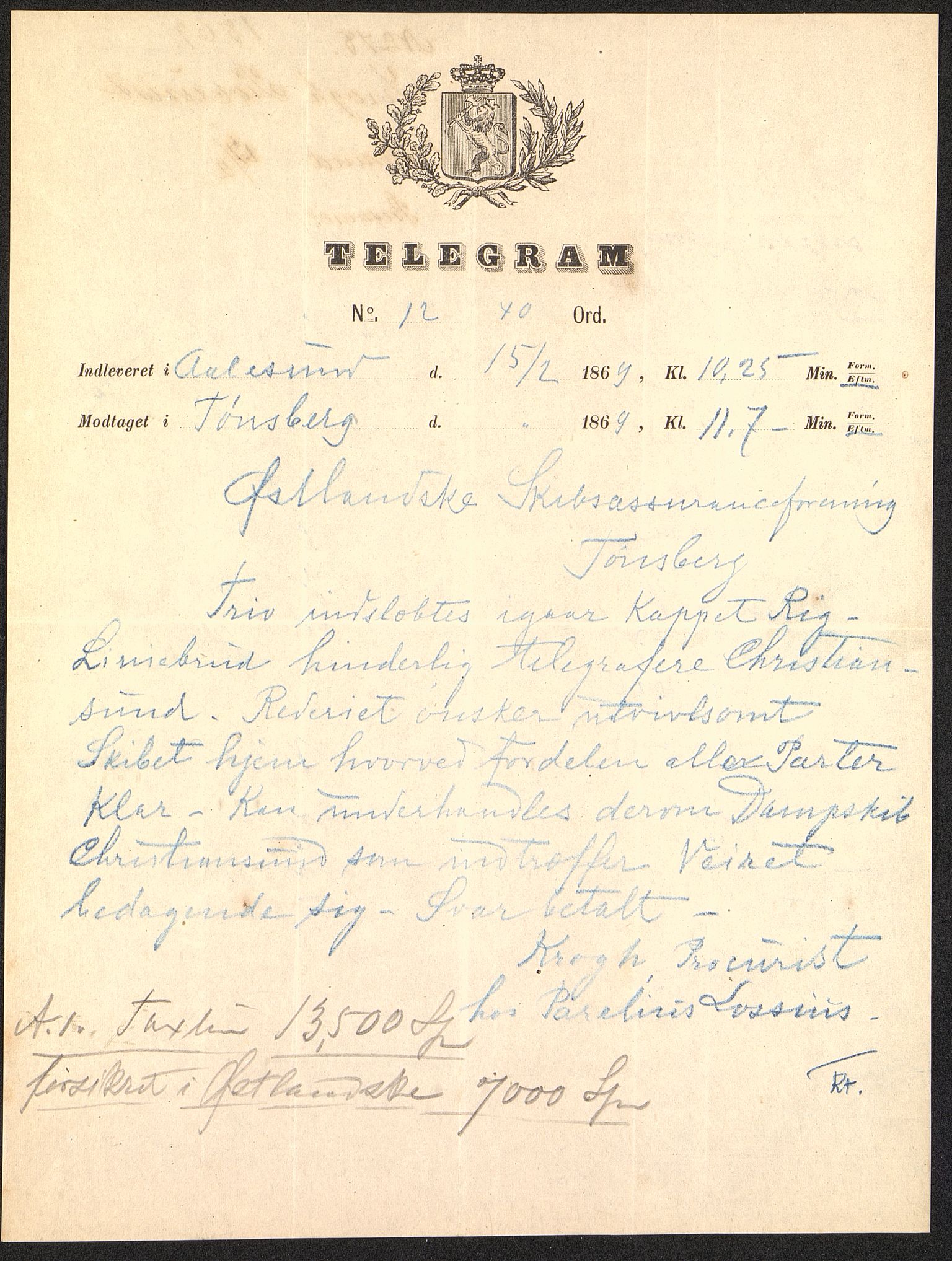 Pa 63 - Østlandske skibsassuranceforening, VEMU/A-1079/G/Ga/L0002/0005: Havaridokumenter / Trio, 1869