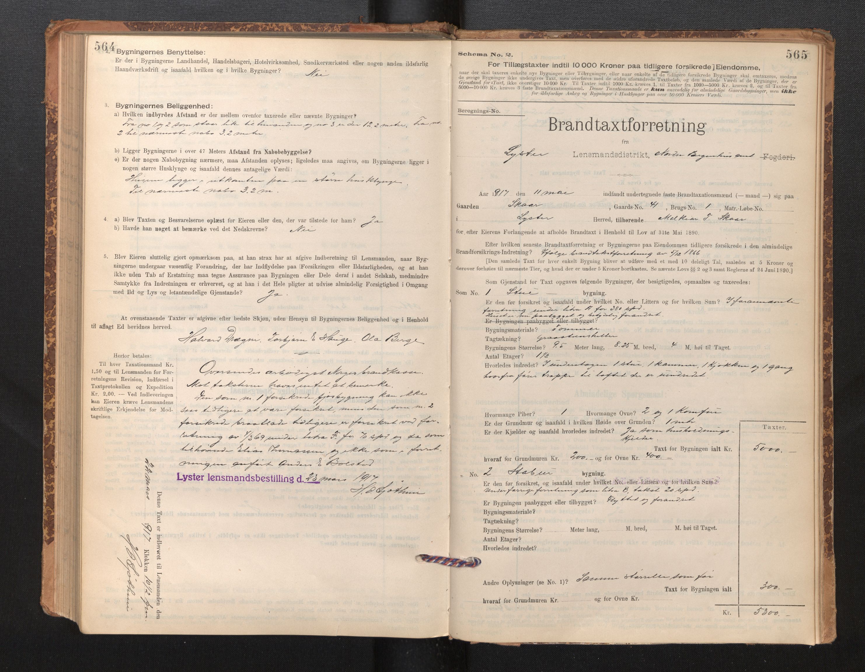Lensmannen i Luster, SAB/A-29301/0012/L0007: Branntakstprotokoll, skjematakst, 1895-1935, p. 564-565
