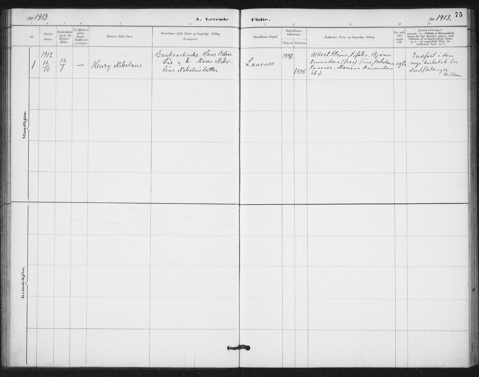 Ministerialprotokoller, klokkerbøker og fødselsregistre - Nord-Trøndelag, AV/SAT-A-1458/772/L0603: Parish register (official) no. 772A01, 1885-1912, p. 75