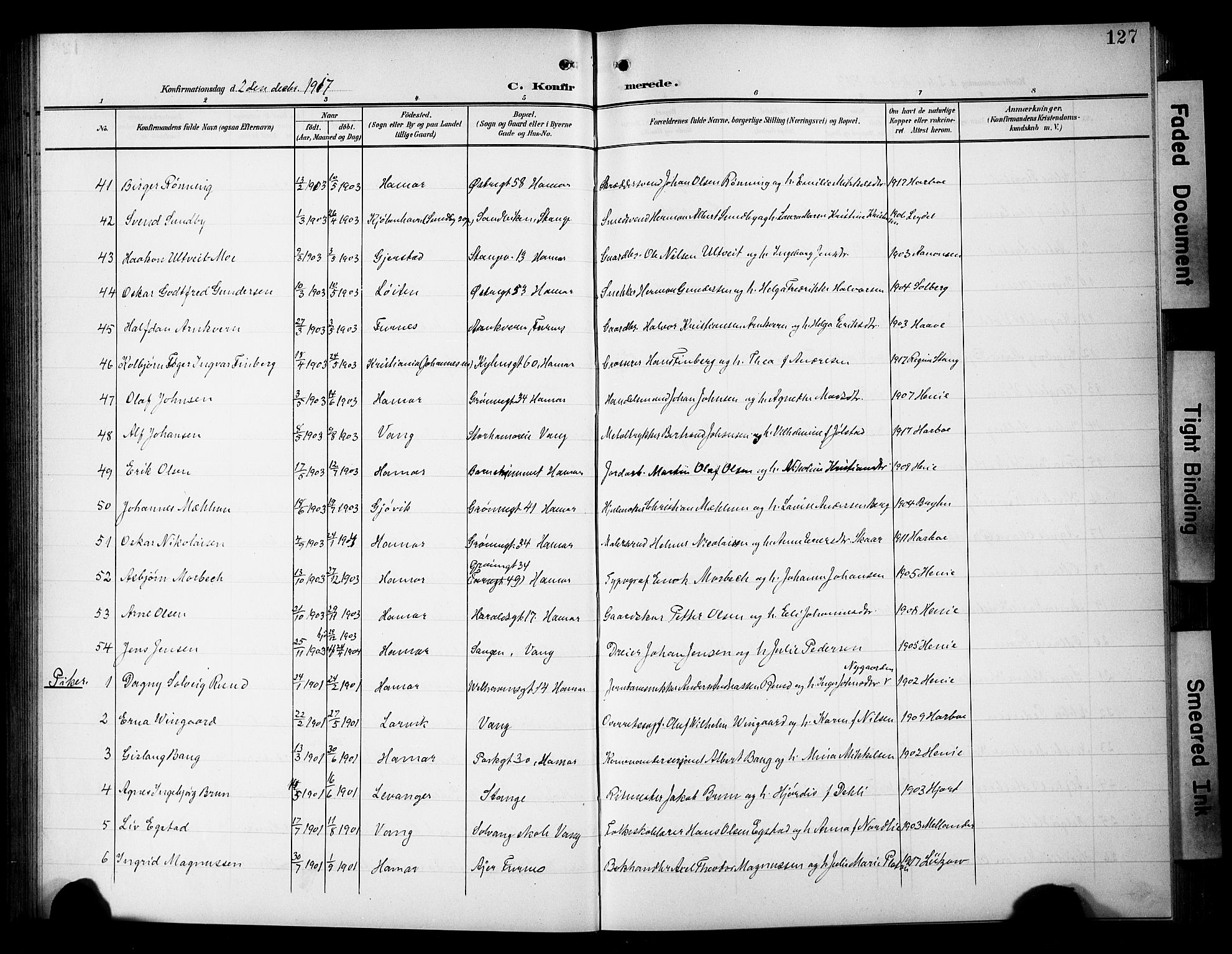 Hamar prestekontor, SAH/DOMPH-002/H/Ha/Hab/L0002: Parish register (copy) no. 2, 1899-1929, p. 127