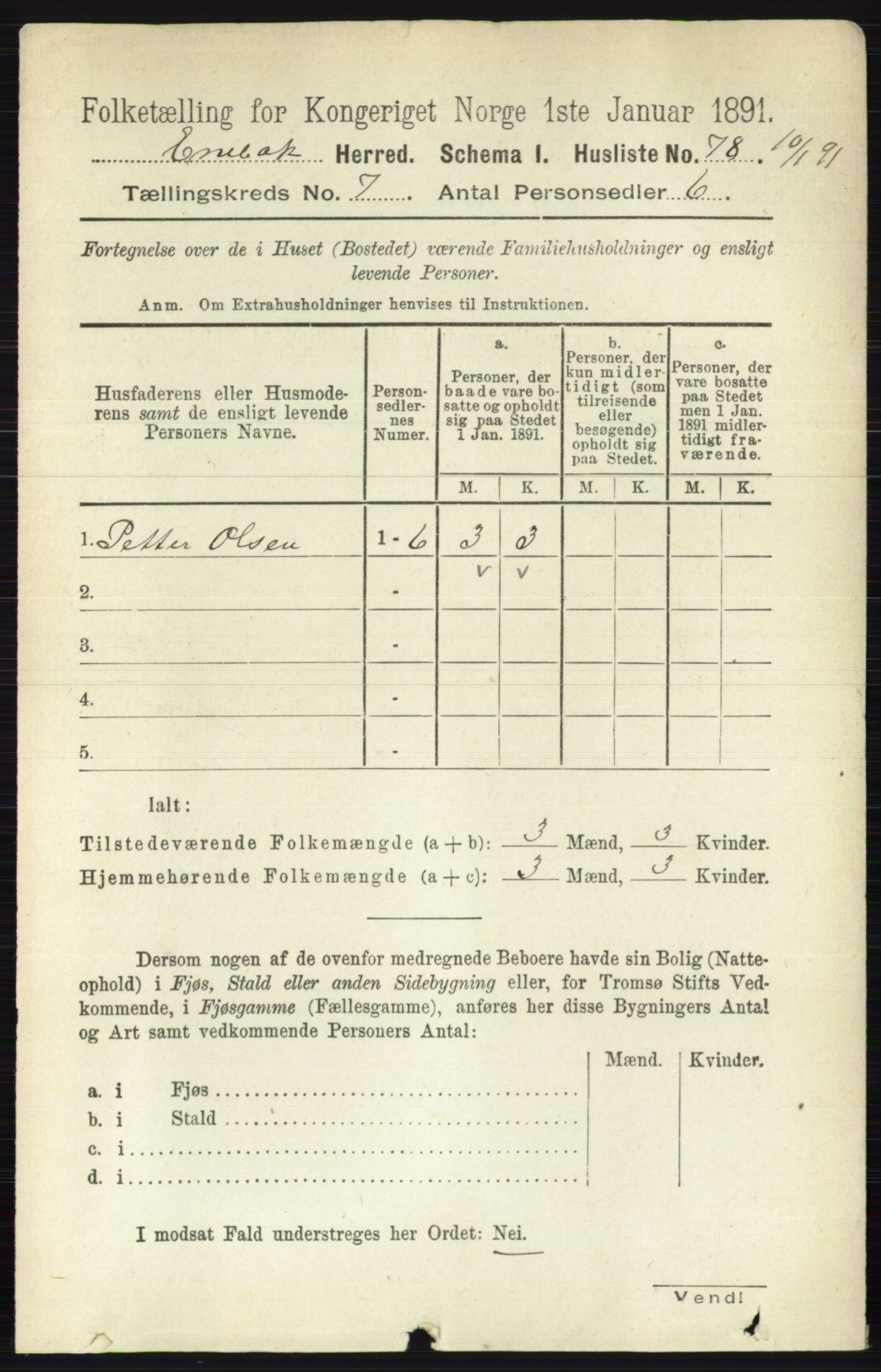 RA, 1891 census for 0229 Enebakk, 1891, p. 3564