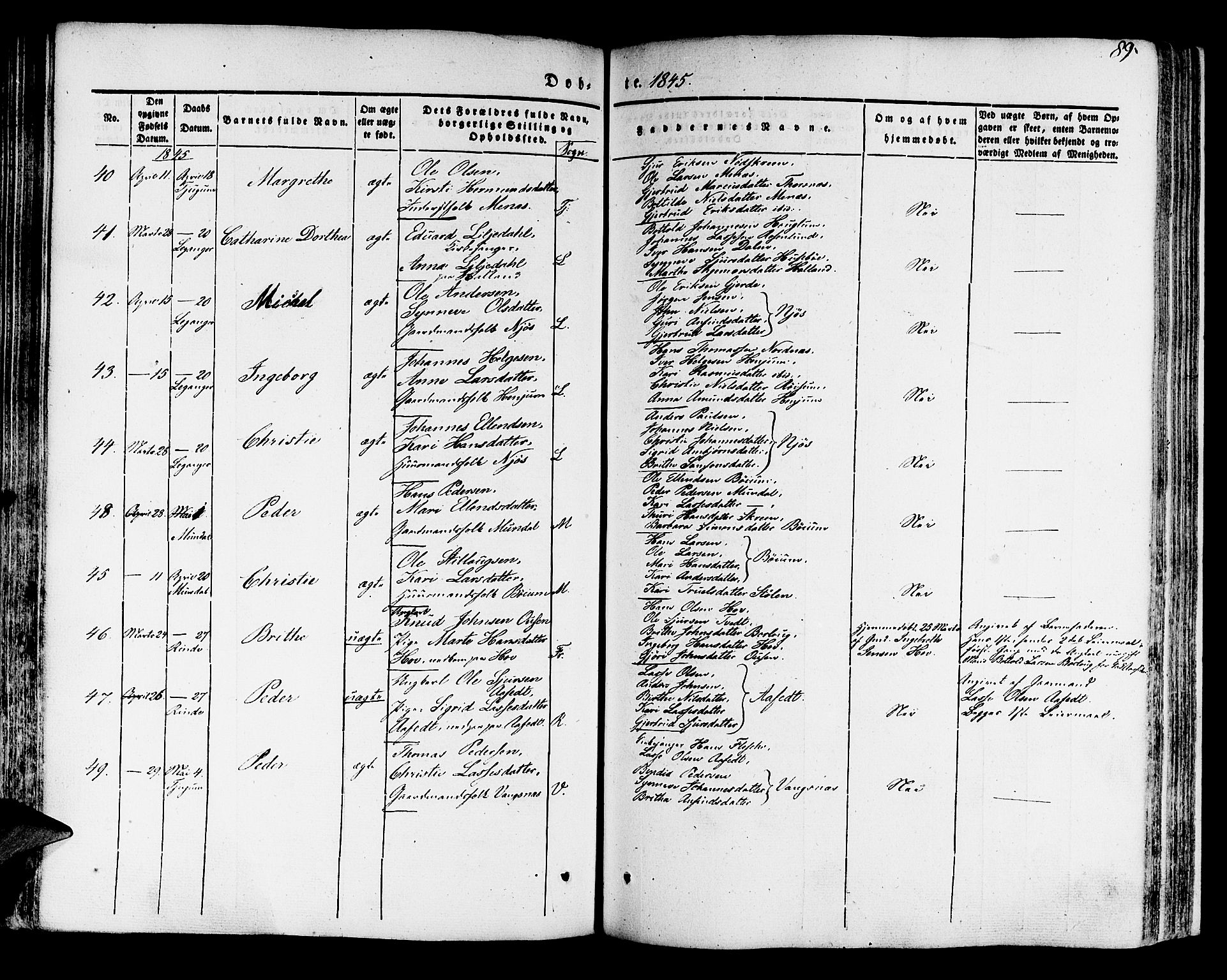 Leikanger sokneprestembete, AV/SAB-A-81001/H/Haa/Haaa/L0007: Parish register (official) no. A 7, 1838-1851, p. 89