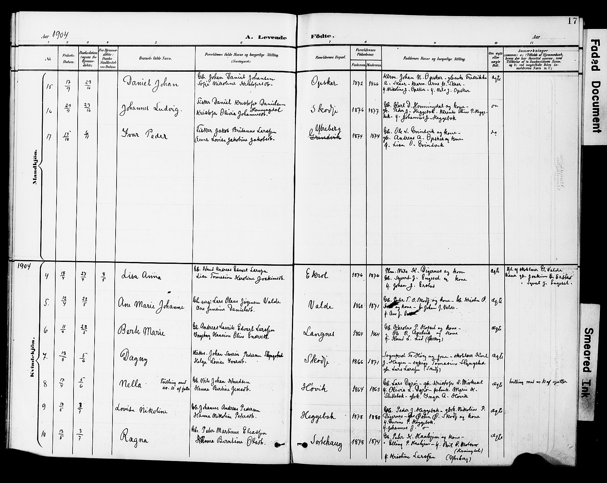 Ministerialprotokoller, klokkerbøker og fødselsregistre - Møre og Romsdal, AV/SAT-A-1454/524/L0366: Parish register (copy) no. 524C07, 1900-1931, p. 17