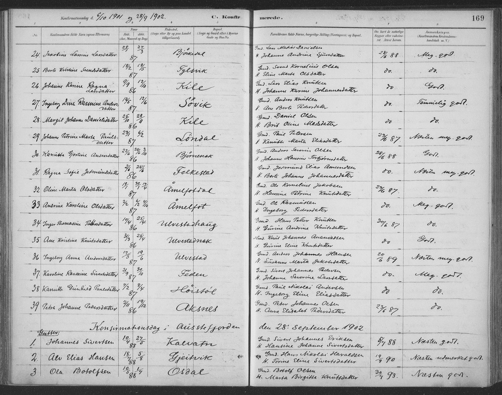 Ministerialprotokoller, klokkerbøker og fødselsregistre - Møre og Romsdal, AV/SAT-A-1454/511/L0142: Parish register (official) no. 511A09, 1891-1905, p. 169