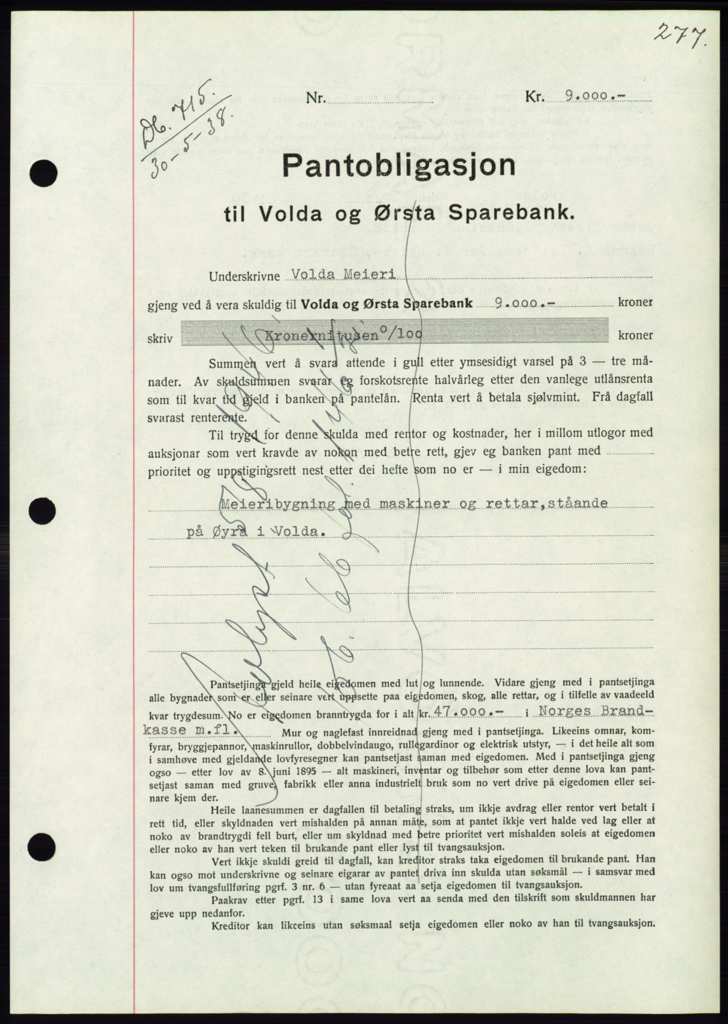 Søre Sunnmøre sorenskriveri, AV/SAT-A-4122/1/2/2C/L0065: Mortgage book no. 59, 1938-1938, Diary no: : 715/1938