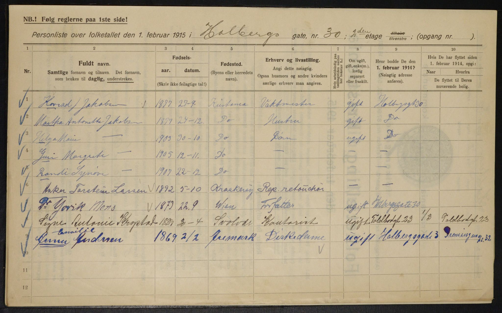 OBA, Municipal Census 1915 for Kristiania, 1915, p. 40130