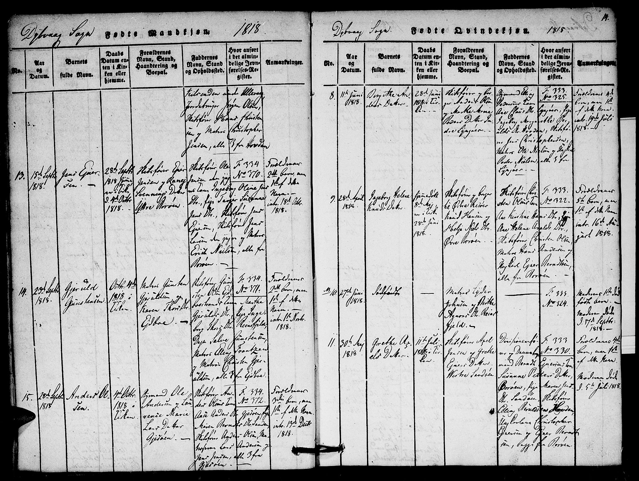 Dypvåg sokneprestkontor, SAK/1111-0007/F/Fa/Faa/L0003: Parish register (official) no. A 3 /1, 1817-1824, p. 14