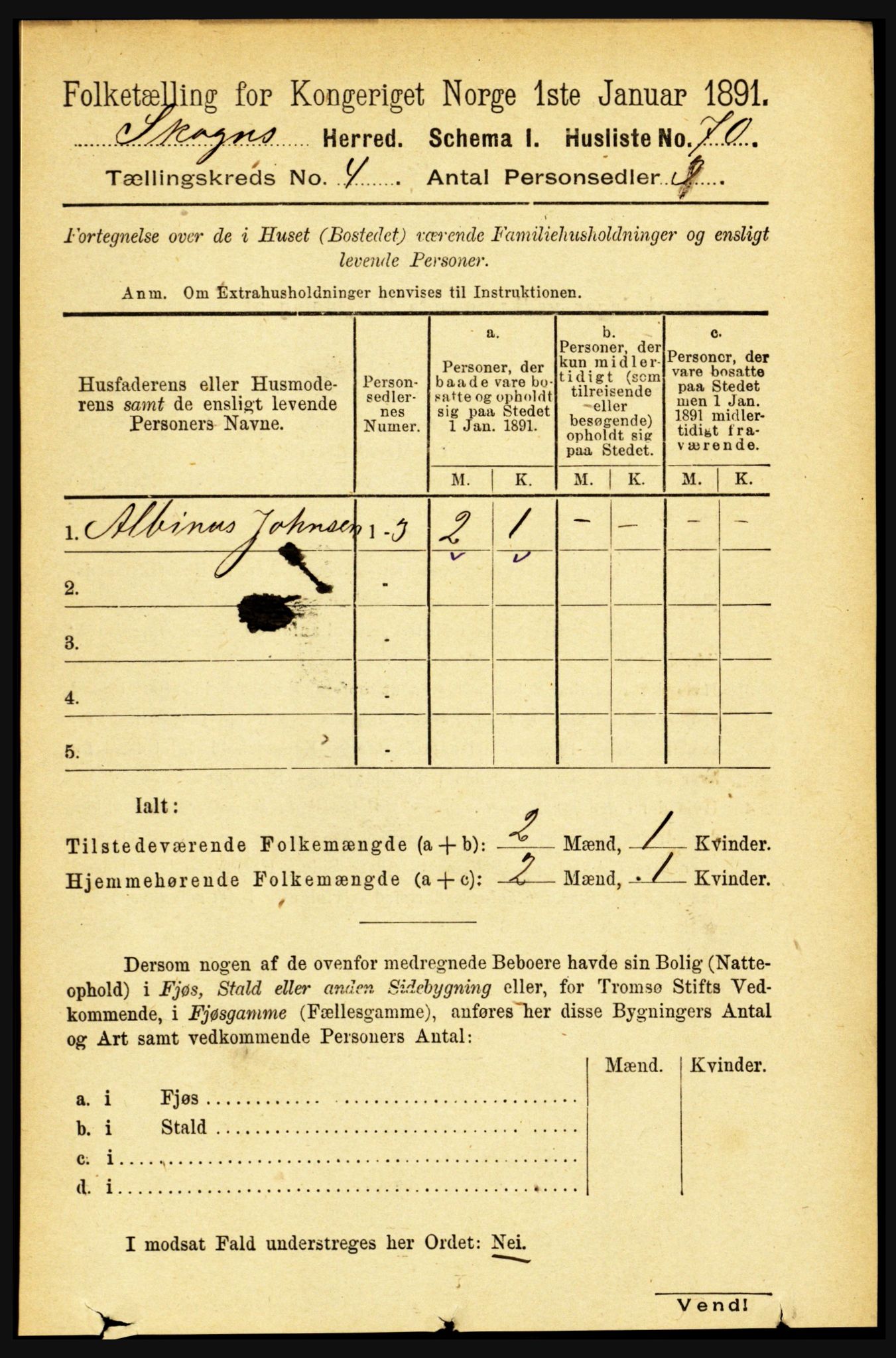 RA, 1891 census for 1719 Skogn, 1891, p. 2337