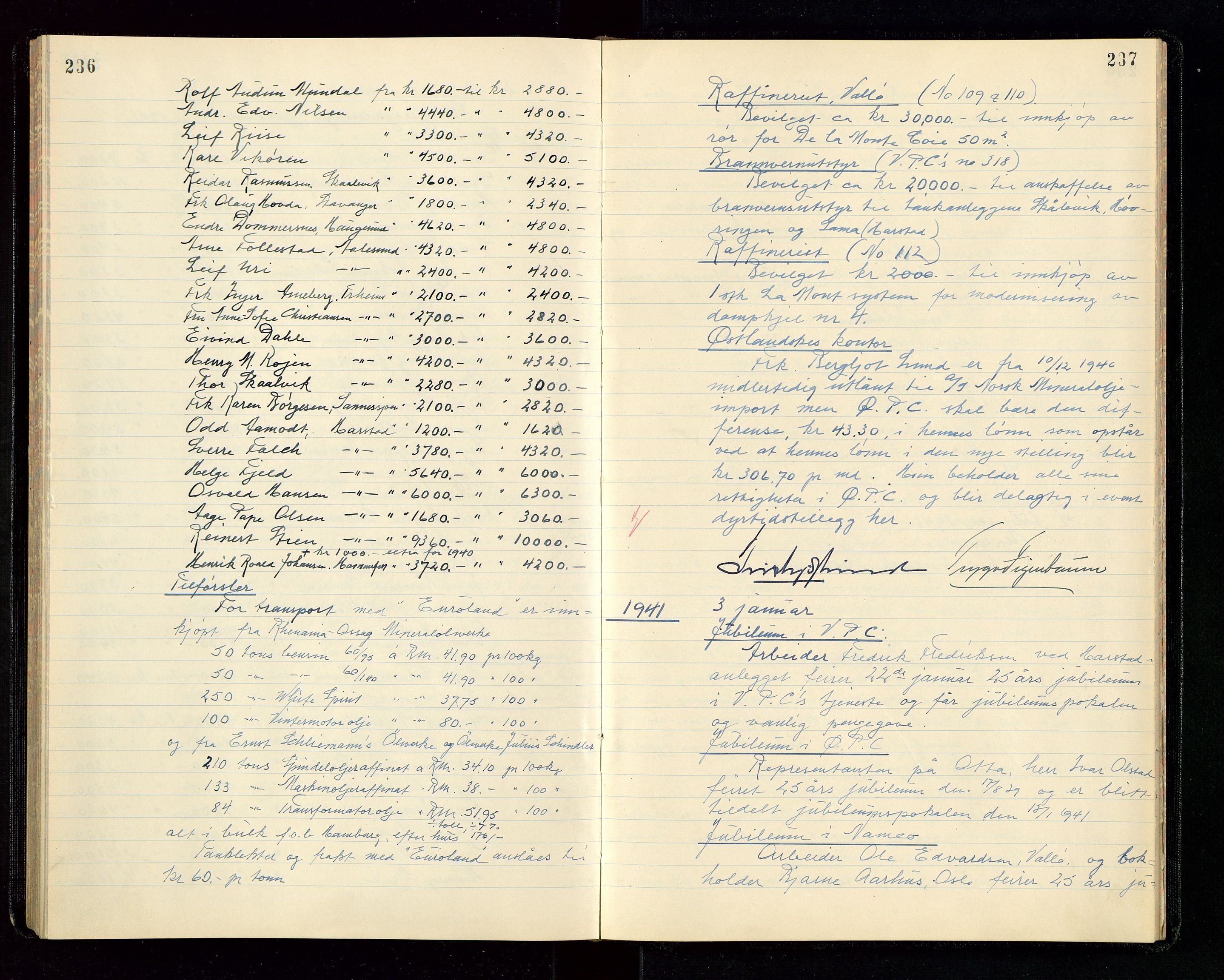 PA 1534 - Østlandske Petroleumscompagni A/S, AV/SAST-A-101954/A/Aa/L0004/0003: Direksjonsprotokoller / Den Administrerende Direksjon alle selskaper (referatprotokoll), 1936-1943, p. 236-237