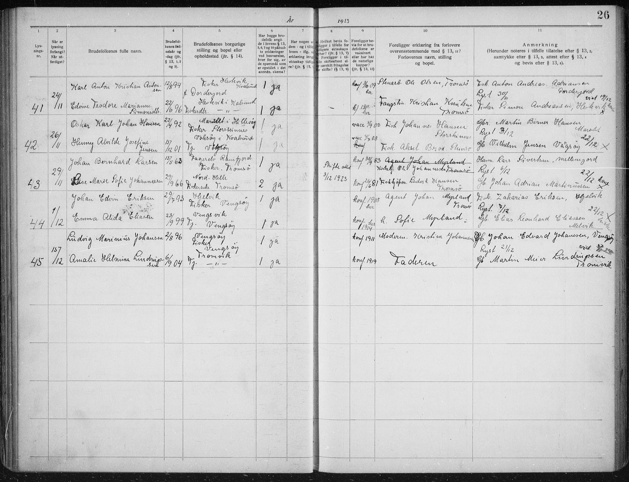 Tromsøysund sokneprestkontor, AV/SATØ-S-1304/H/Hc/L0059: Banns register no. 59, 1919-1937, p. 26