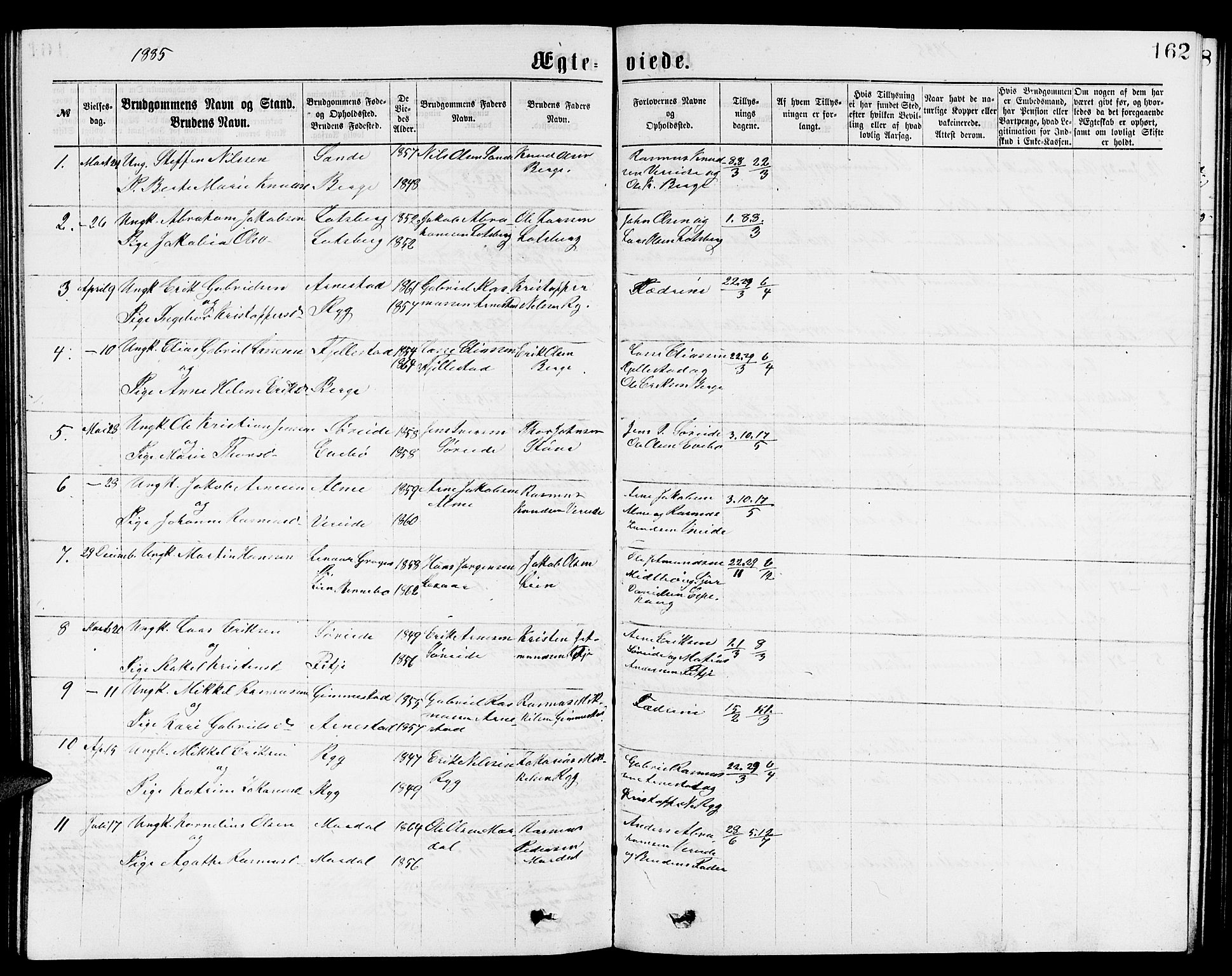 Gloppen sokneprestembete, SAB/A-80101/H/Hab/Habb/L0001: Parish register (copy) no. B 1, 1872-1888, p. 162