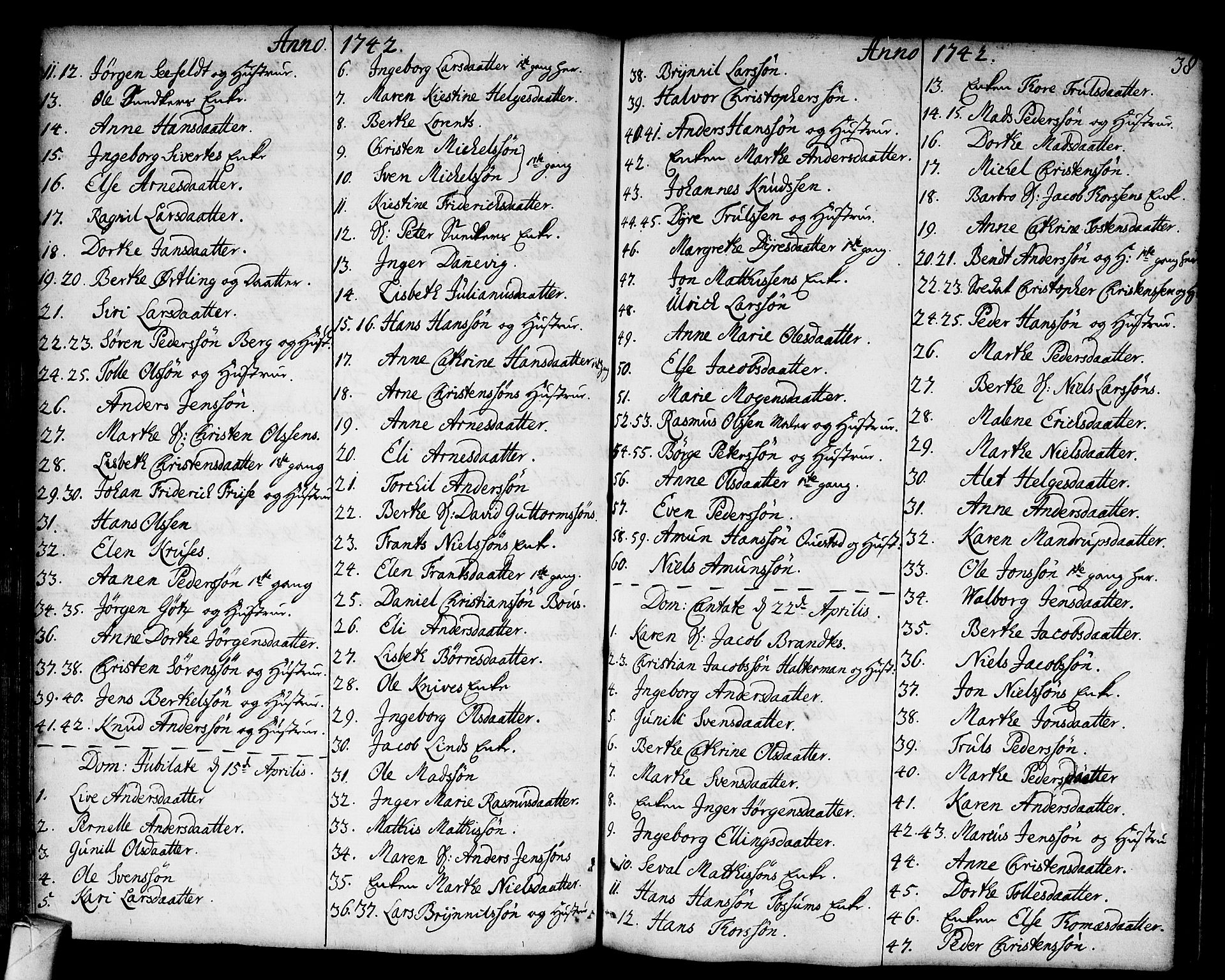 Strømsø kirkebøker, SAKO/A-246/F/Fa/L0006: Parish register (official) no. I 6, 1740-1747, p. 38