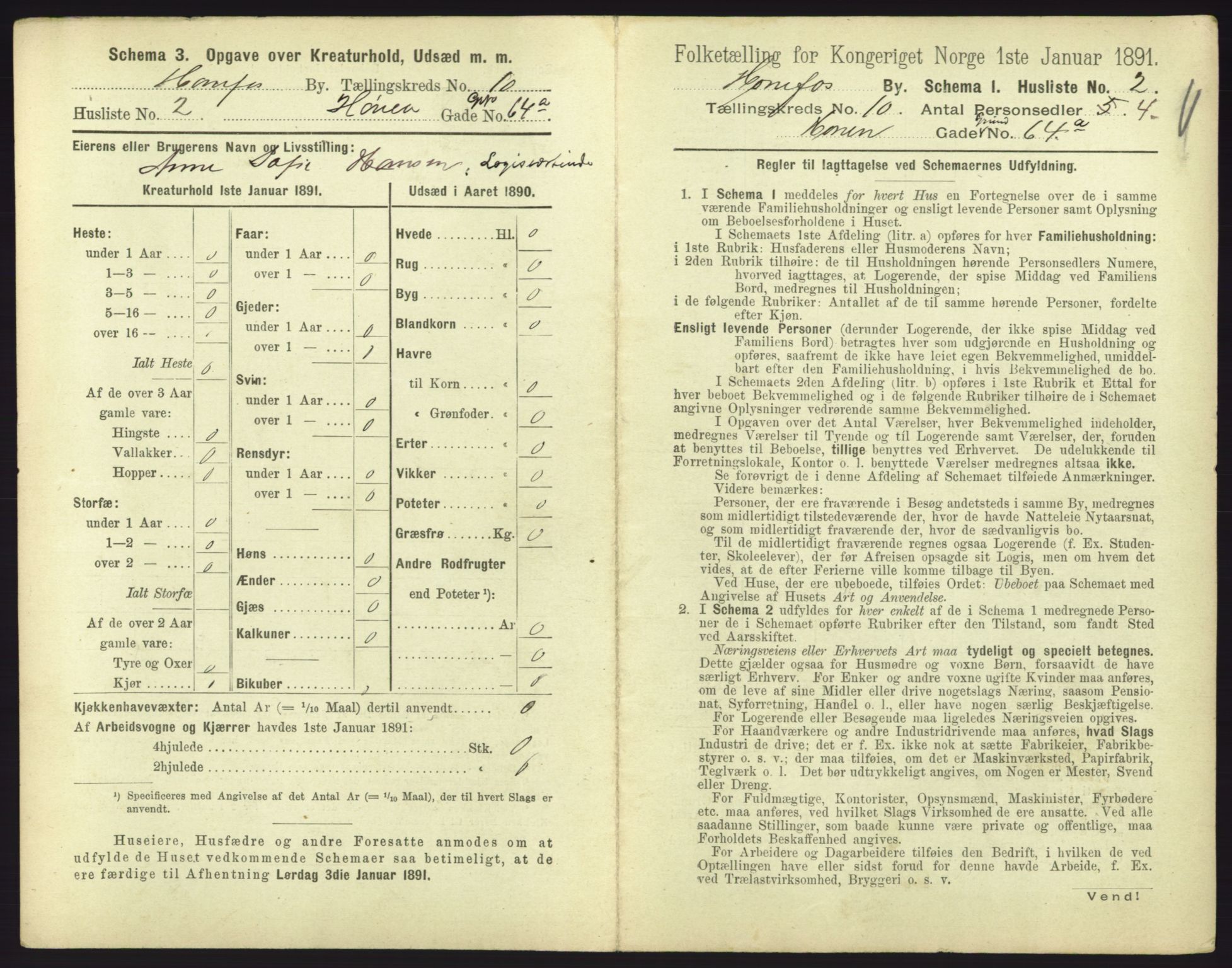 RA, 1891 census for 0601 Hønefoss, 1891, p. 235