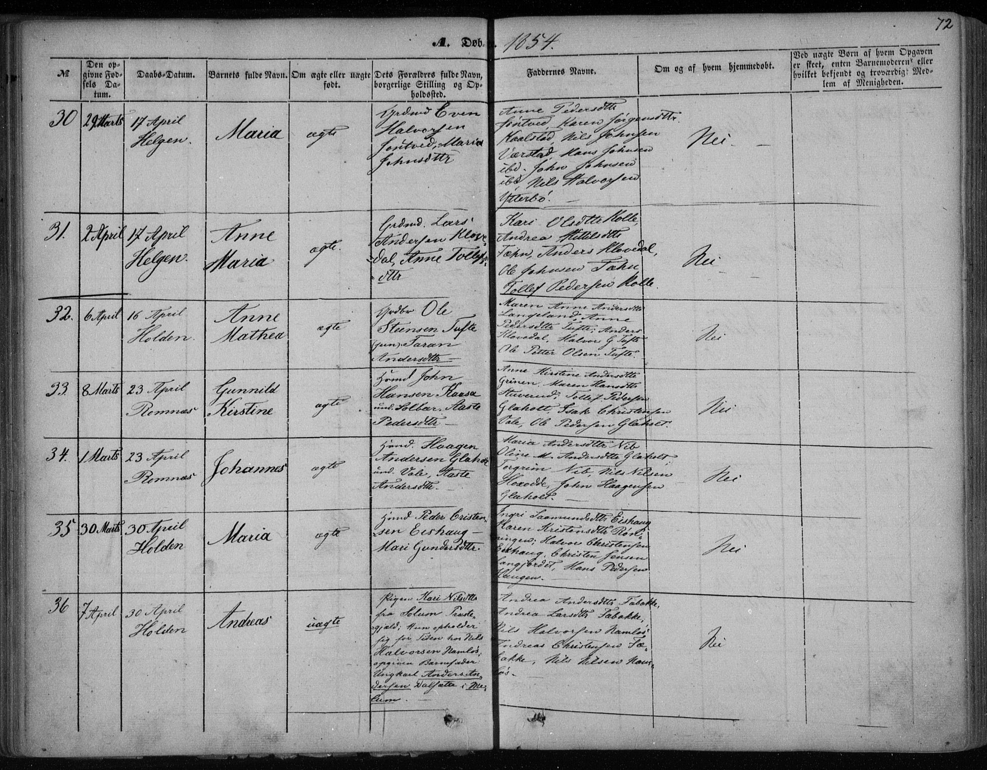 Holla kirkebøker, AV/SAKO-A-272/F/Fa/L0005: Parish register (official) no. 5, 1849-1860, p. 72