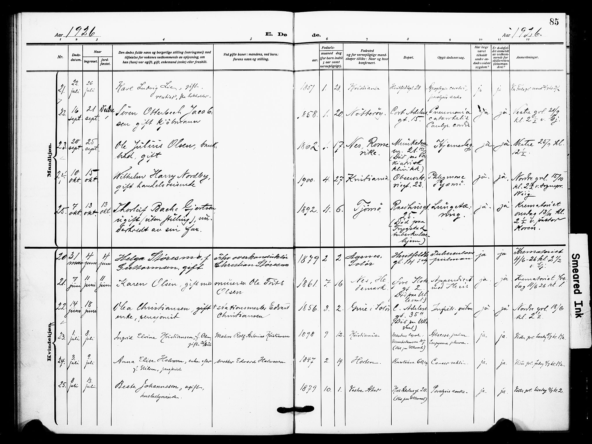 Johannes prestekontor Kirkebøker, SAO/A-10852/F/Fa/L0012: Parish register (official) no. 12, 1918-1930, p. 85