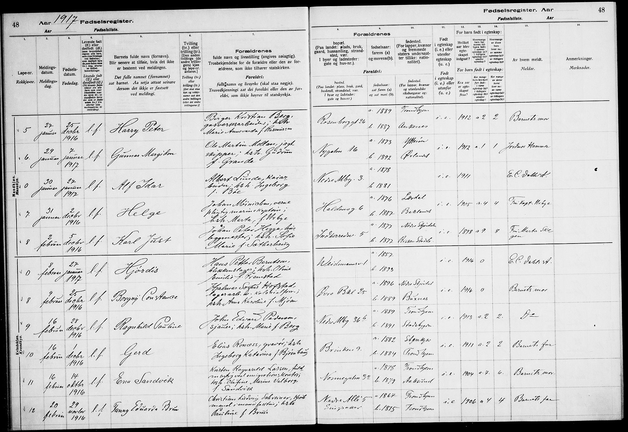 Ministerialprotokoller, klokkerbøker og fødselsregistre - Sør-Trøndelag, AV/SAT-A-1456/604/L0232: Birth register no. 604.II.4.1, 1916-1920, p. 48