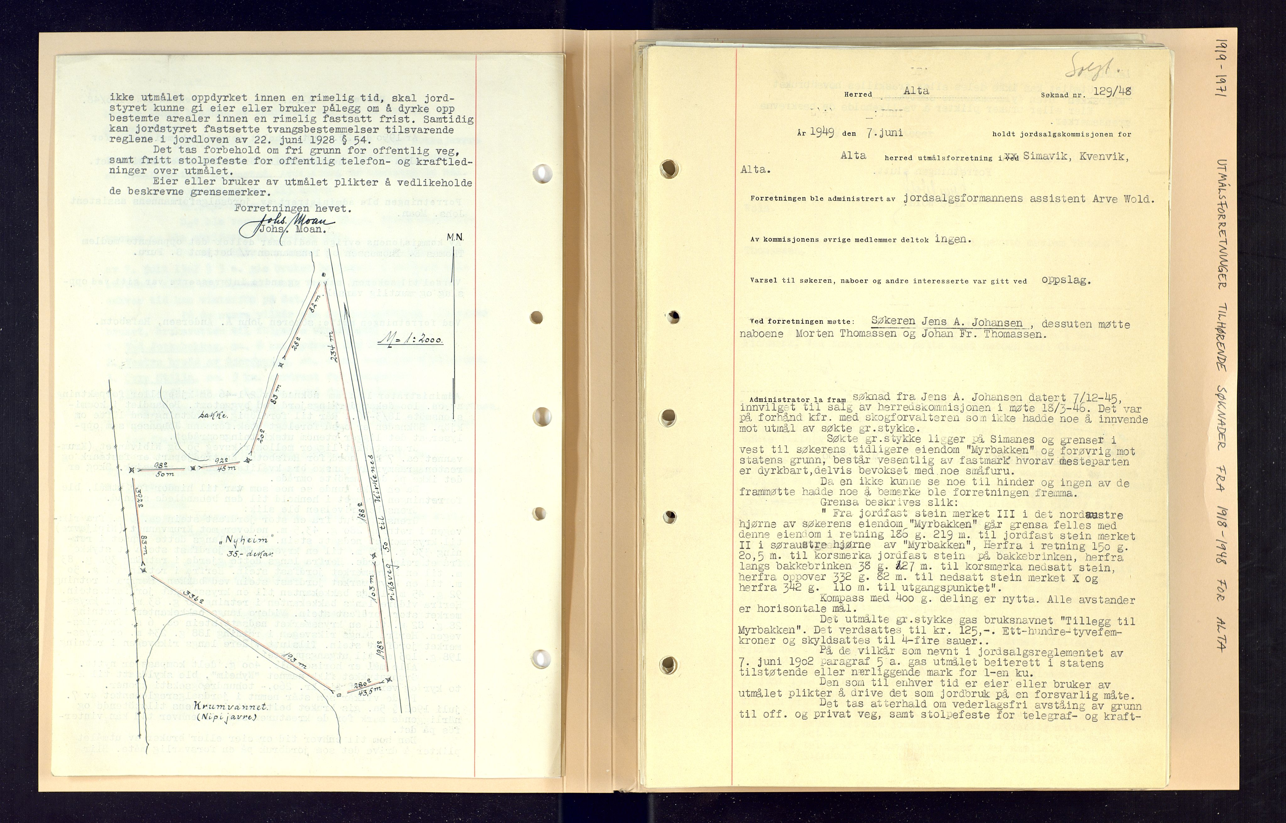 Finnmark jordsalgskommisjon/jordsalgskontor og Statskog SF Finnmark jordsalgskontor, AV/SATØ-S-1443/O/Oa/L0003: Utmålsforretninger i Alta, 1919-1981, p. 6