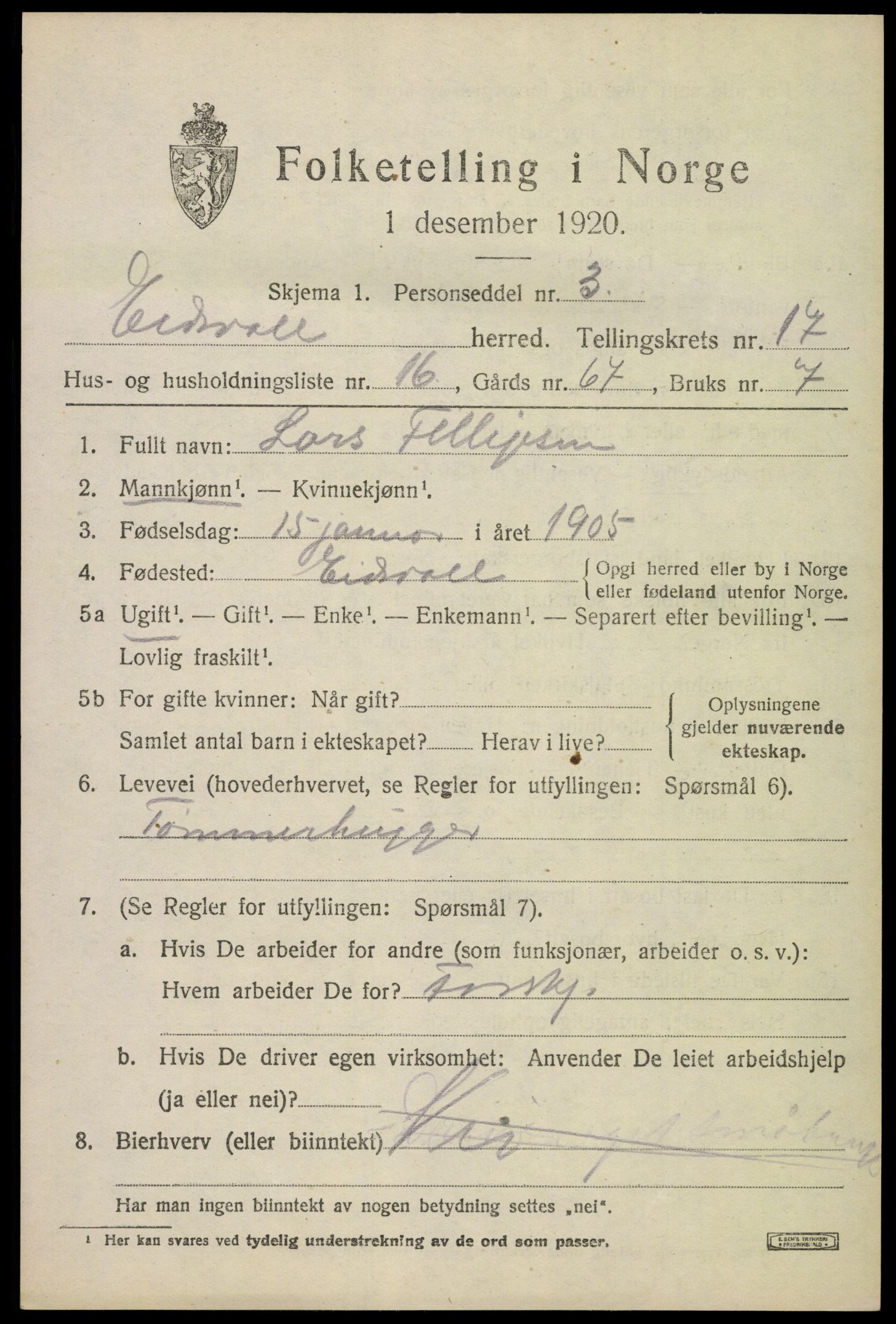 SAO, 1920 census for Eidsvoll, 1920, p. 23803