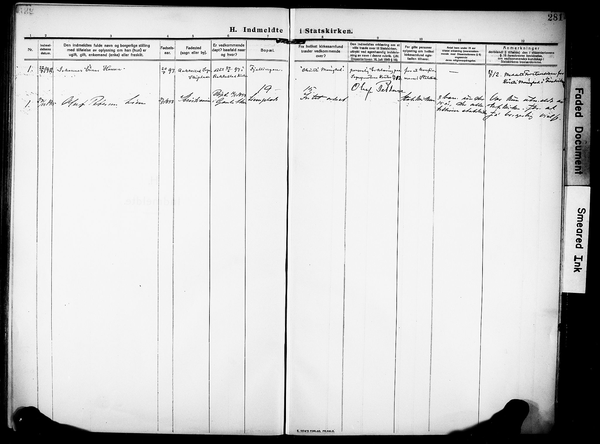 Rakkestad prestekontor Kirkebøker, AV/SAO-A-2008/F/Fa/L0015: Parish register (official) no. I 15, 1909-1922, p. 281