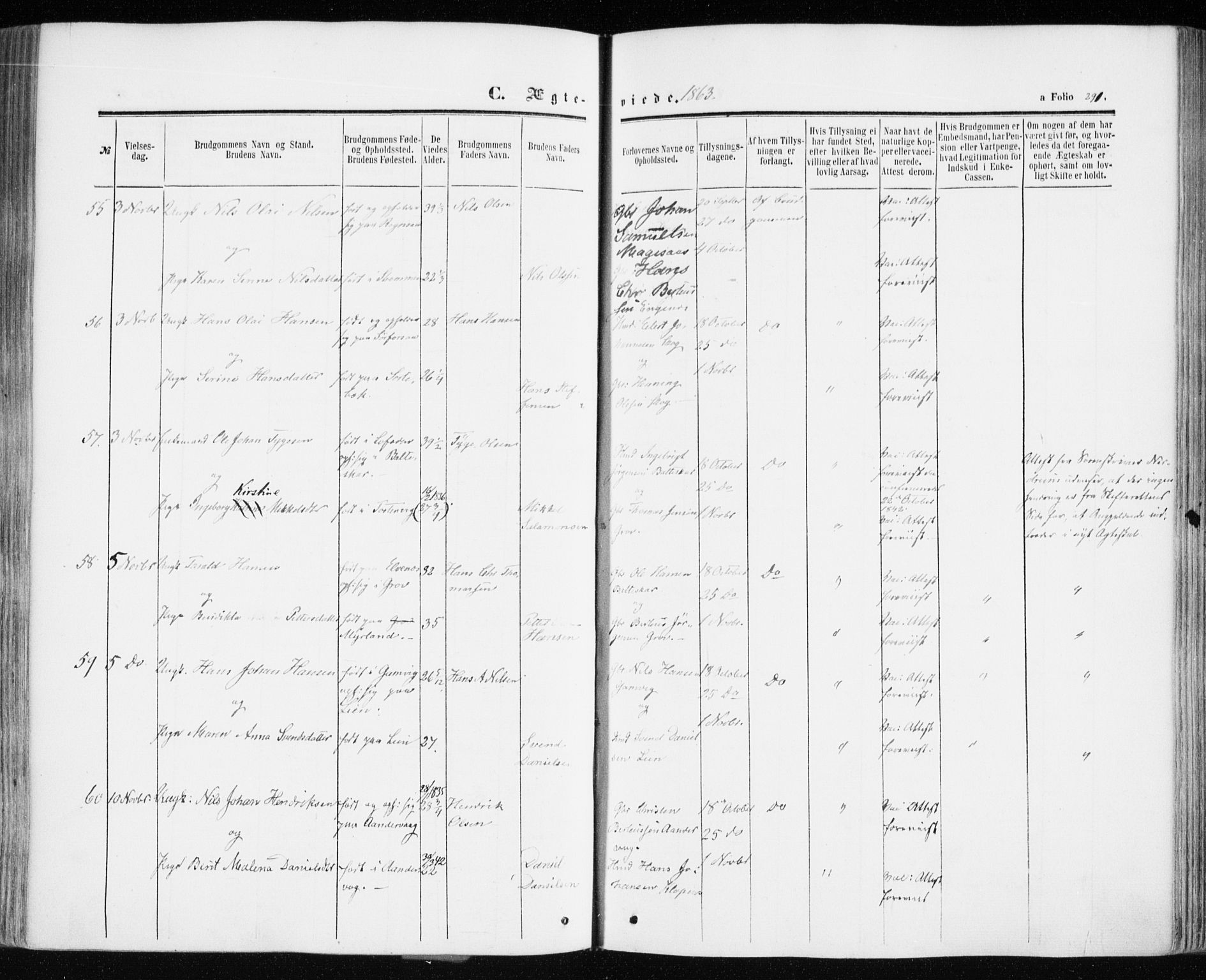Ibestad sokneprestembete, SATØ/S-0077/H/Ha/Haa/L0009kirke: Parish register (official) no. 9, 1859-1868, p. 291