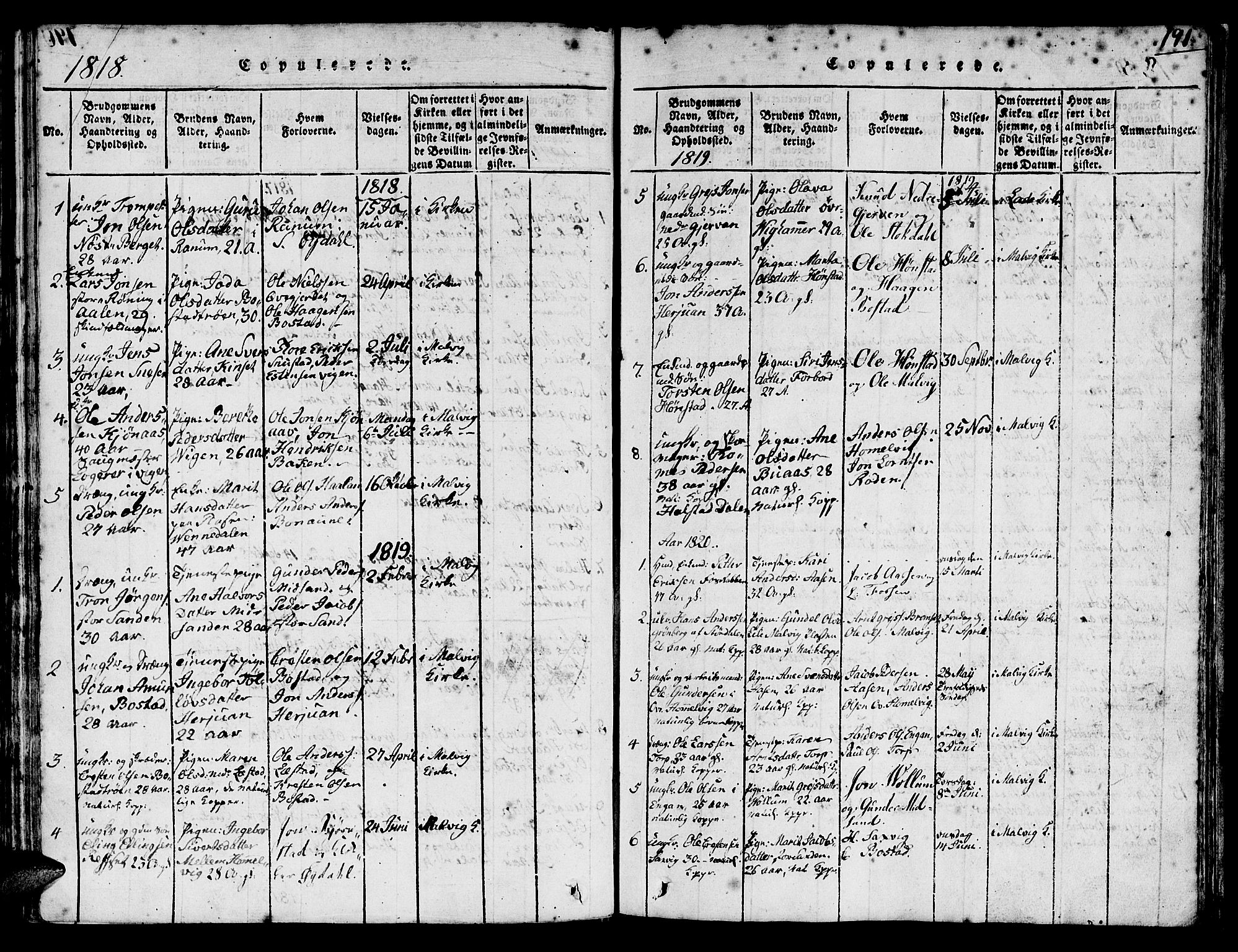 Ministerialprotokoller, klokkerbøker og fødselsregistre - Sør-Trøndelag, AV/SAT-A-1456/616/L0420: Parish register (copy) no. 616C03, 1817-1835, p. 191