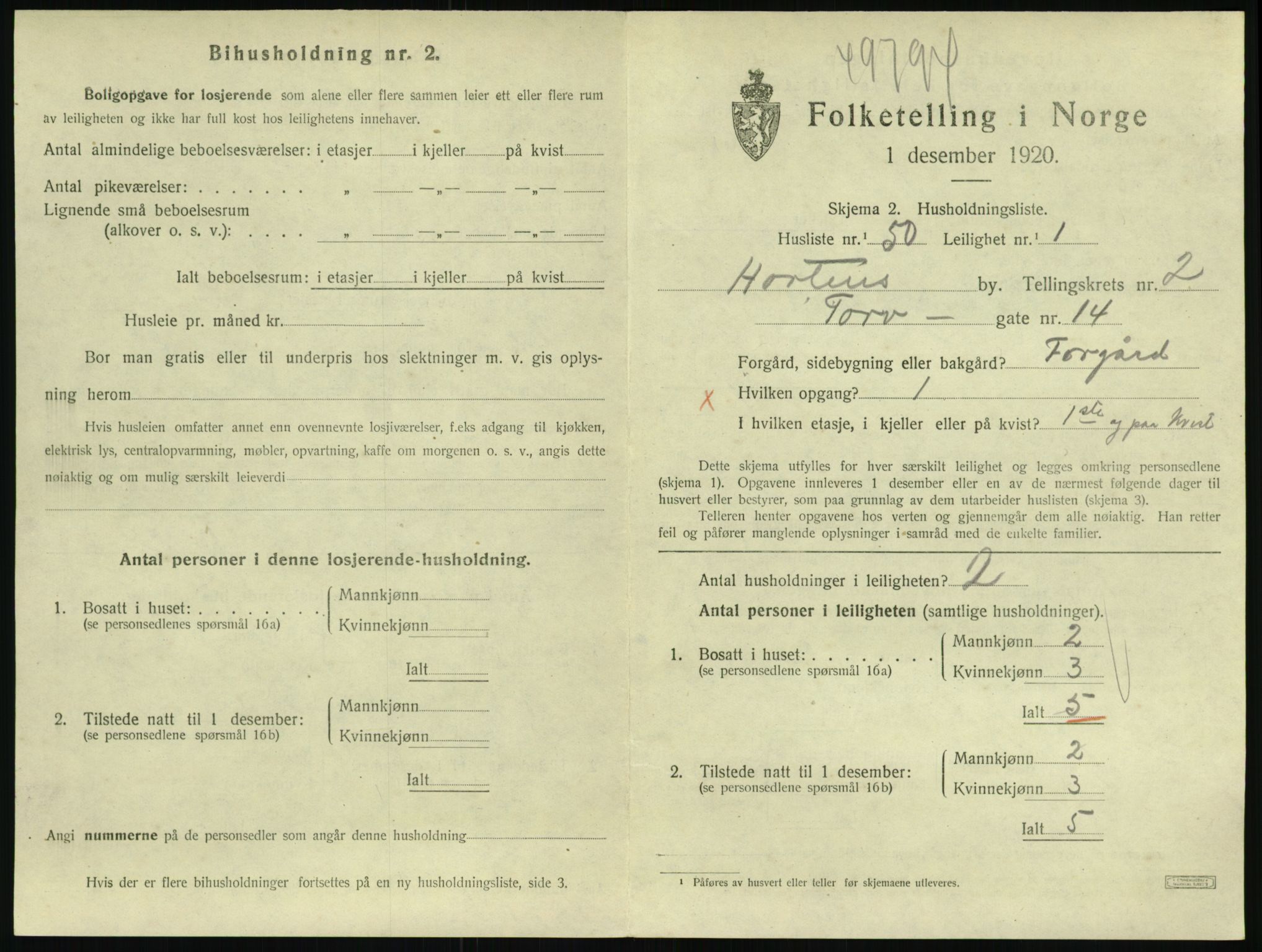 SAKO, 1920 census for Horten, 1920, p. 3507