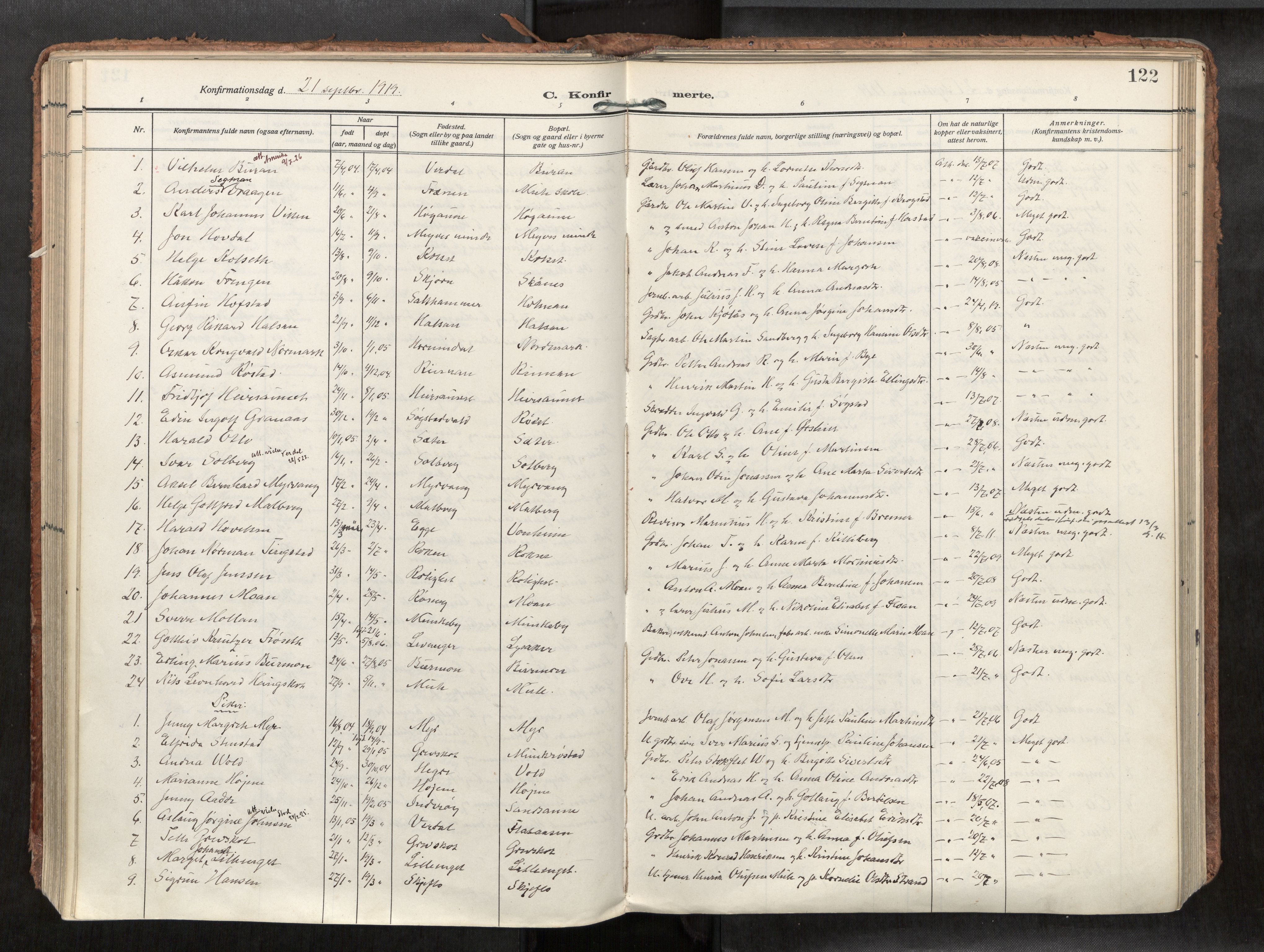 Levanger sokneprestkontor, SAT/A-1301/2/H/Haa/L0002: Parish register (official) no. 2, 1912-1935, p. 122