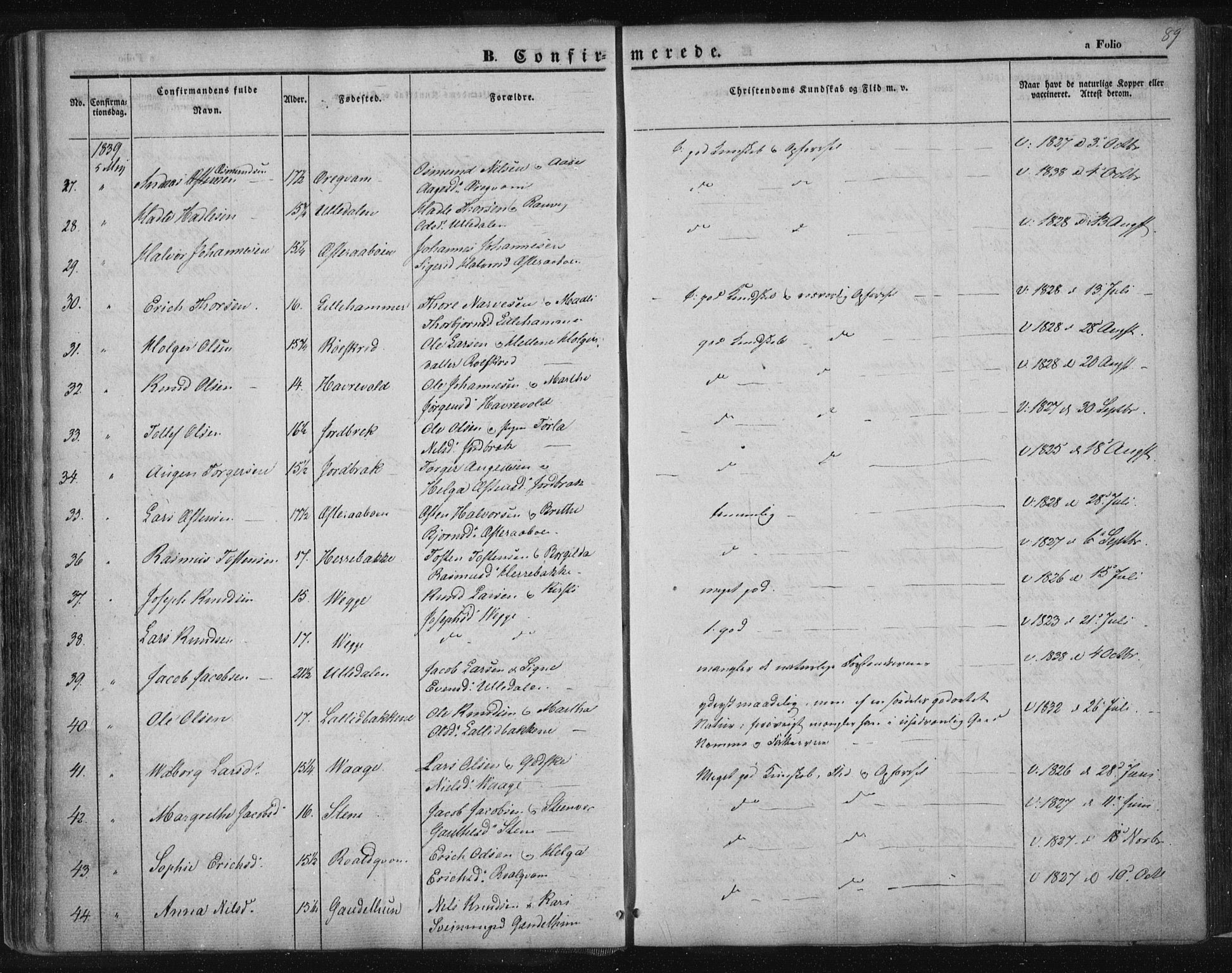 Suldal sokneprestkontor, SAST/A-101845/01/IV/L0008: Parish register (official) no. A 8, 1836-1853, p. 89