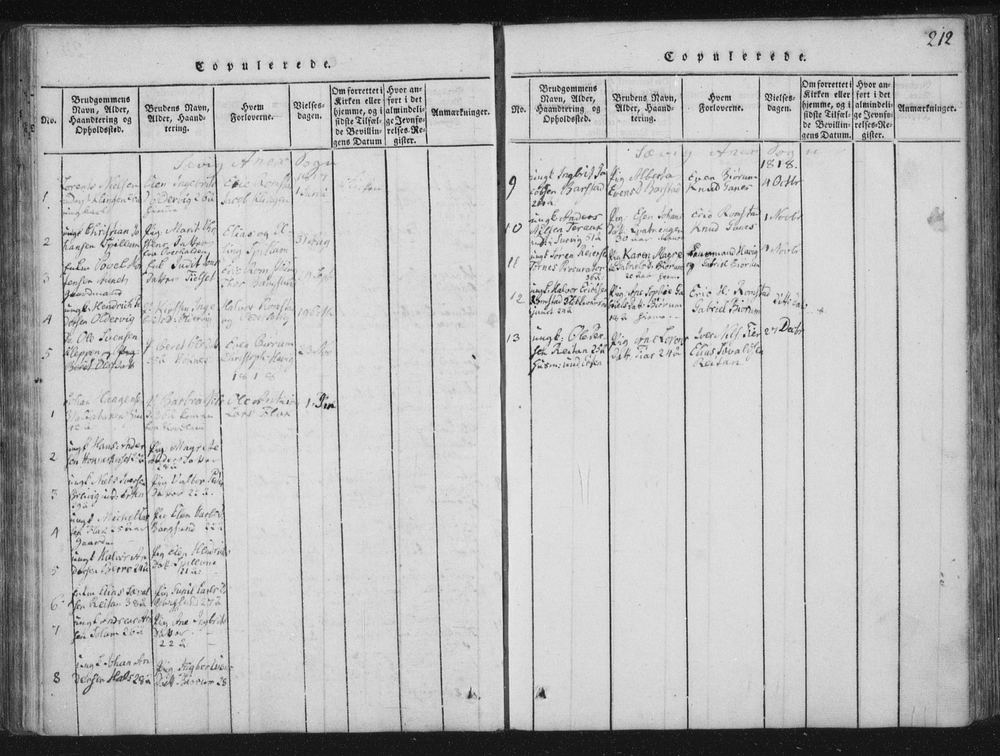 Ministerialprotokoller, klokkerbøker og fødselsregistre - Nord-Trøndelag, SAT/A-1458/773/L0609: Parish register (official) no. 773A03 /4, 1815-1818, p. 212