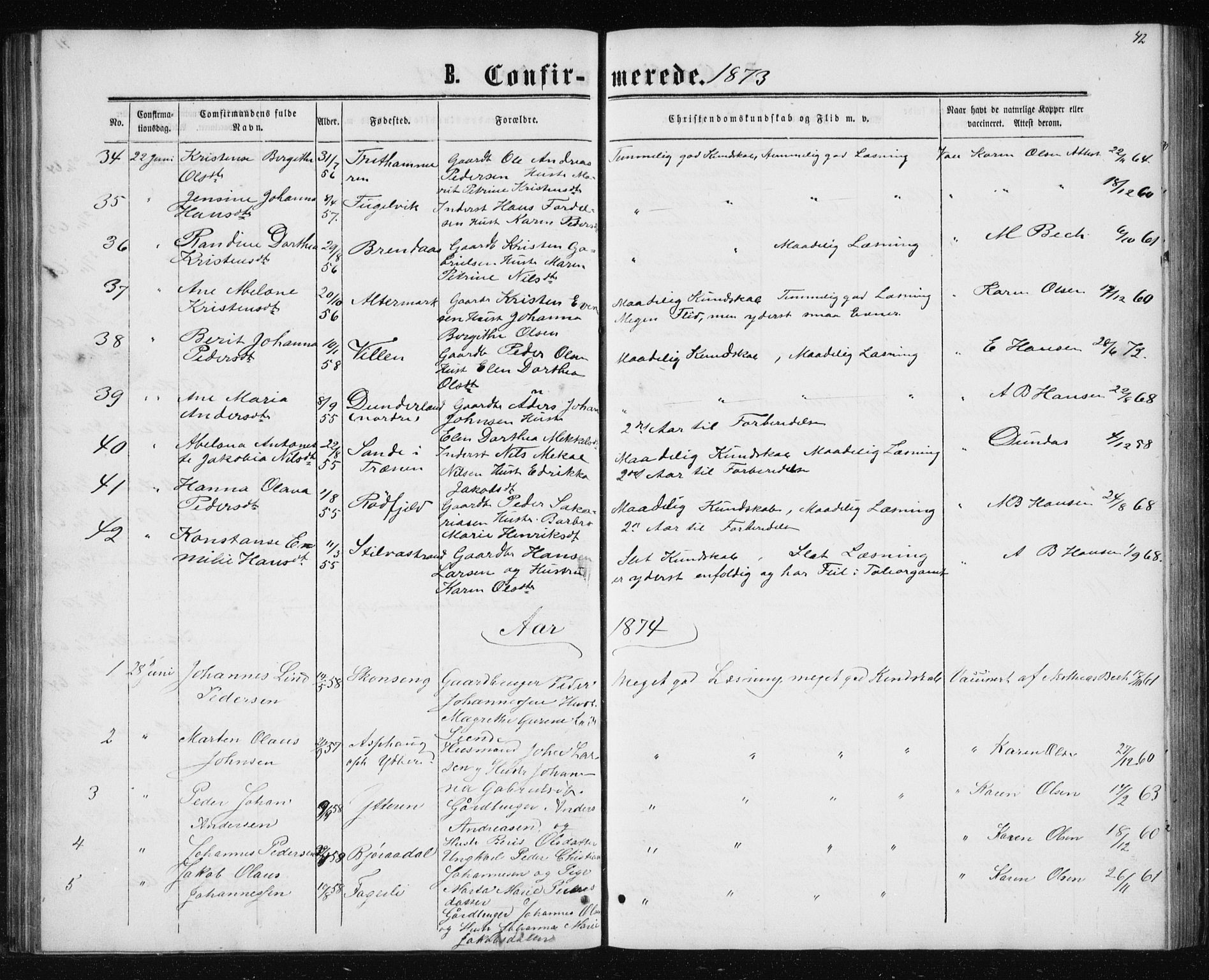 Ministerialprotokoller, klokkerbøker og fødselsregistre - Nordland, AV/SAT-A-1459/827/L0416: Parish register (copy) no. 827C05, 1865-1886, p. 42