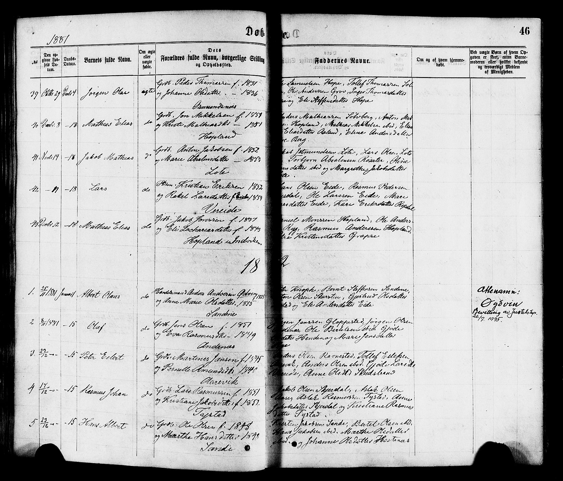 Gloppen sokneprestembete, AV/SAB-A-80101/H/Haa/Haaa/L0010: Parish register (official) no. A 10, 1871-1884, p. 46