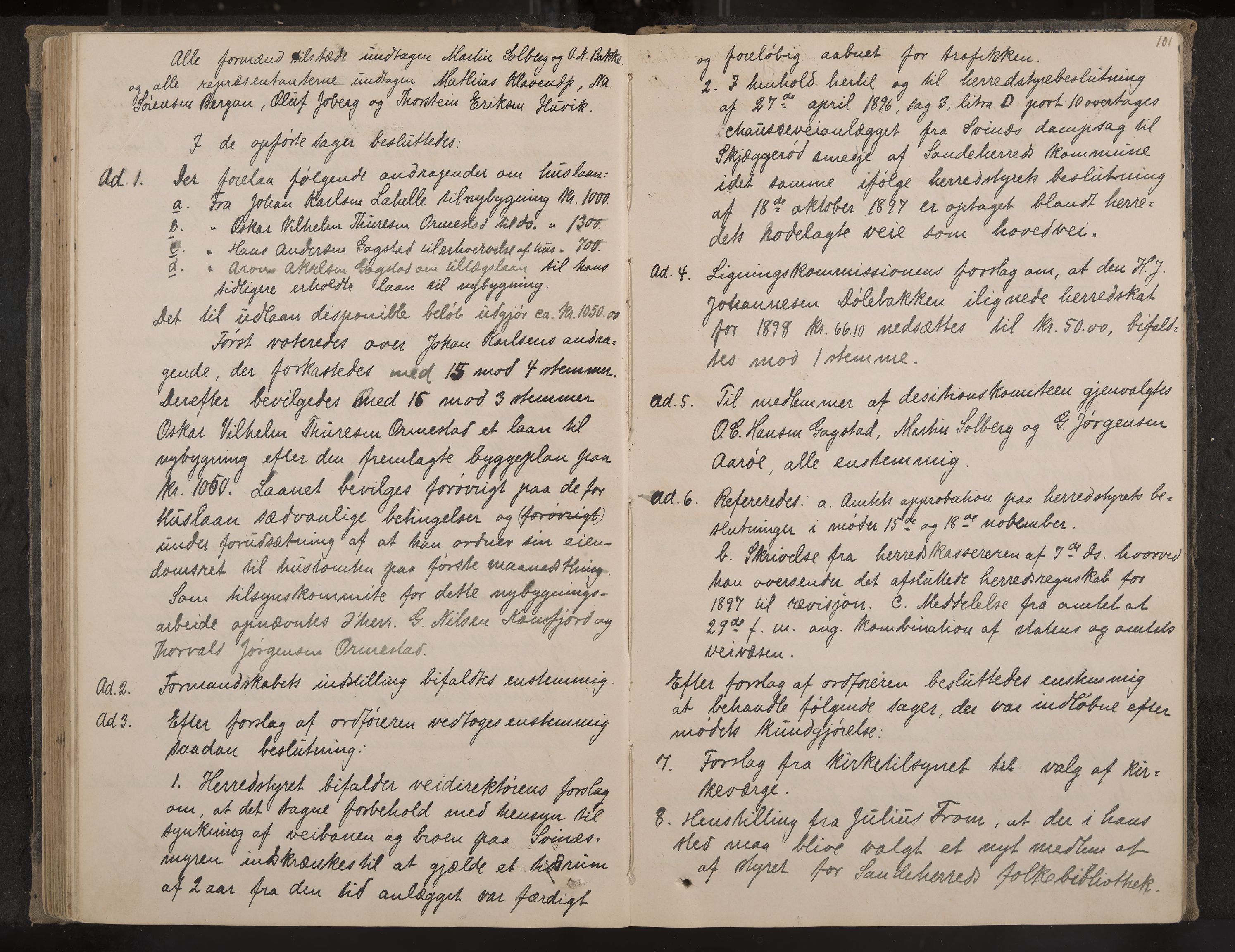 Sandar formannskap og sentraladministrasjon, IKAK/0724021/A/Aa/L0002: Møtebok, 1895-1900, p. 101