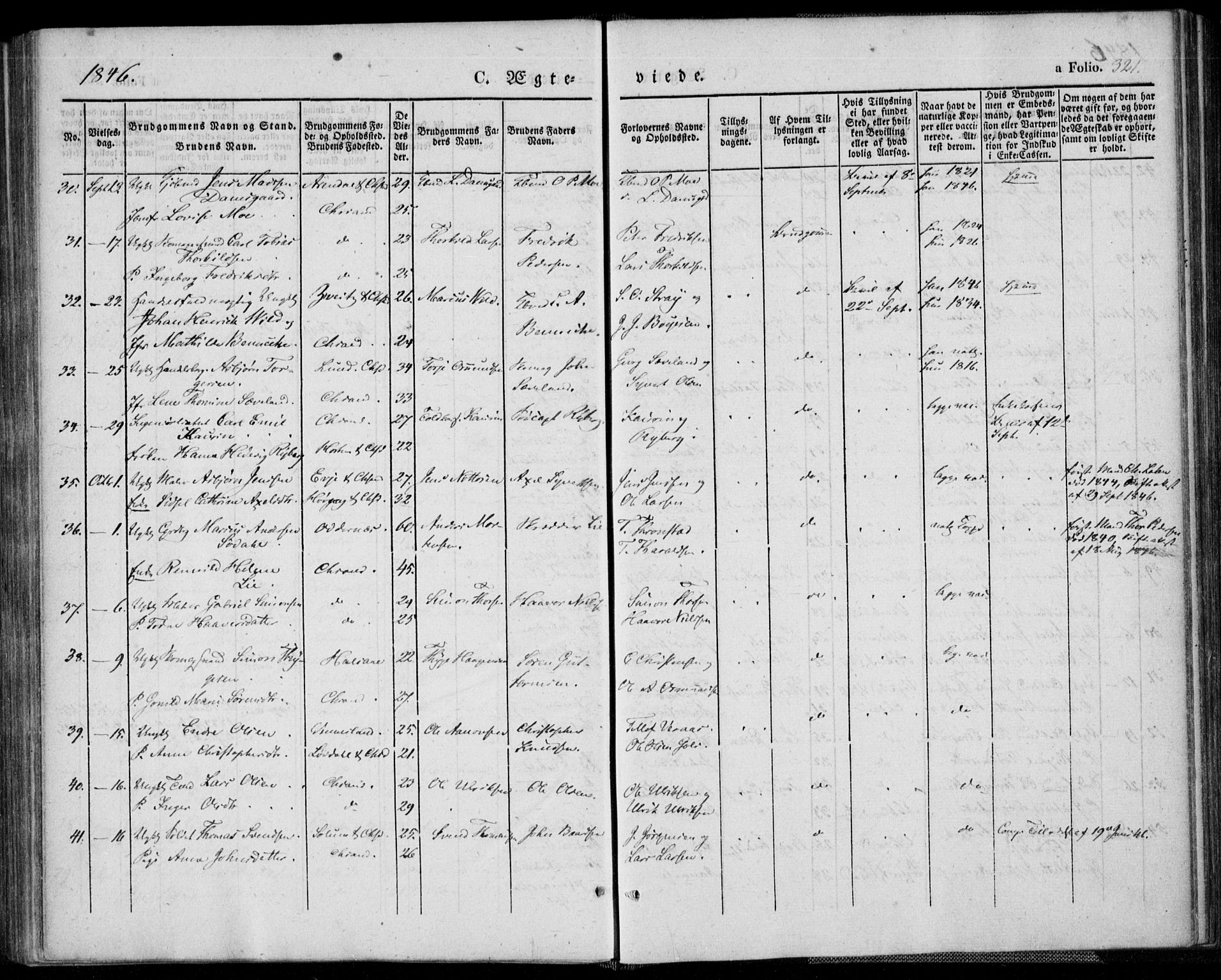 Kristiansand domprosti, AV/SAK-1112-0006/F/Fa/L0013: Parish register (official) no. A 13, 1842-1851, p. 321