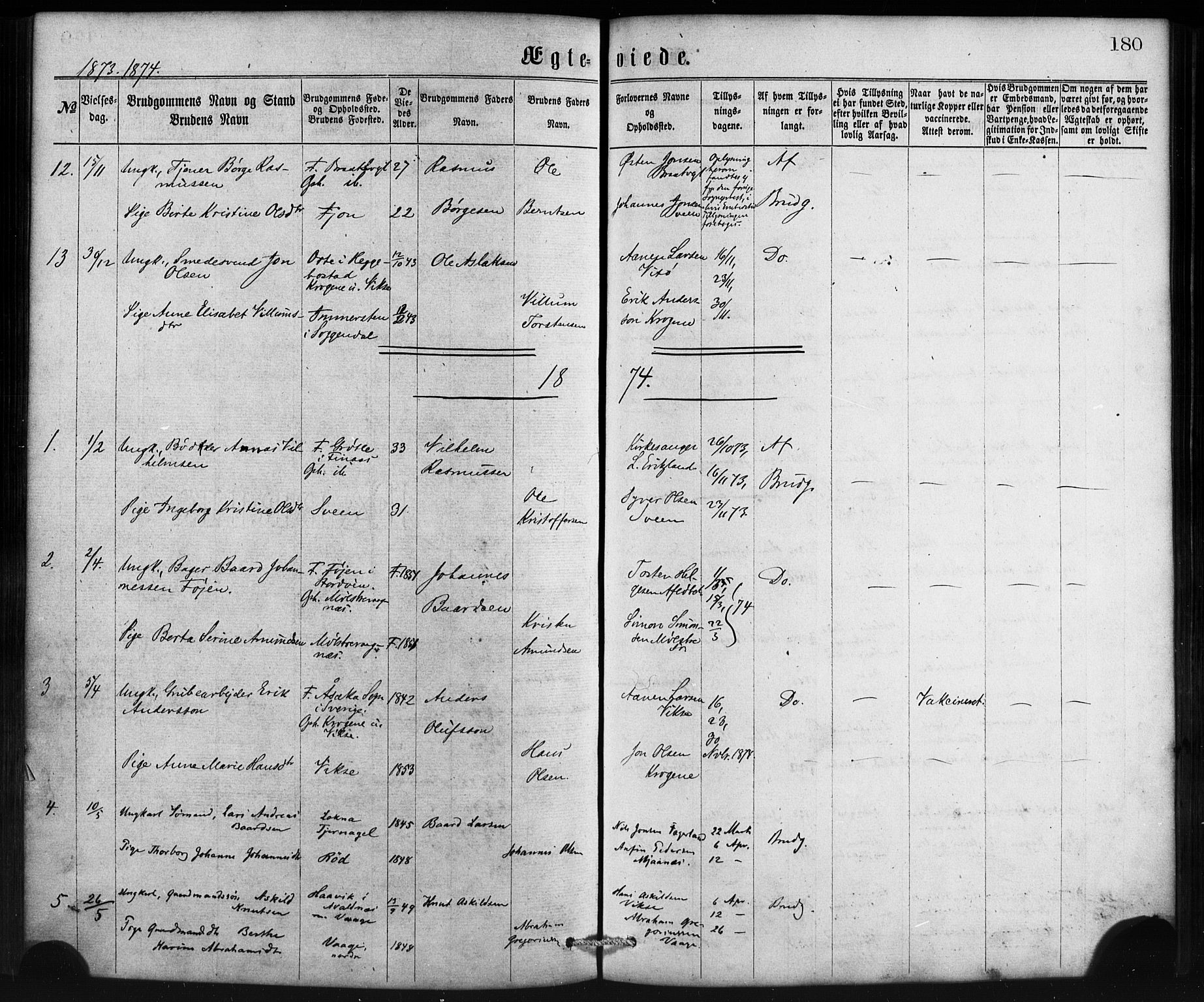 Sveio Sokneprestembete, AV/SAB-A-78501/H/Haa: Parish register (official) no. B 1, 1870-1883, p. 180