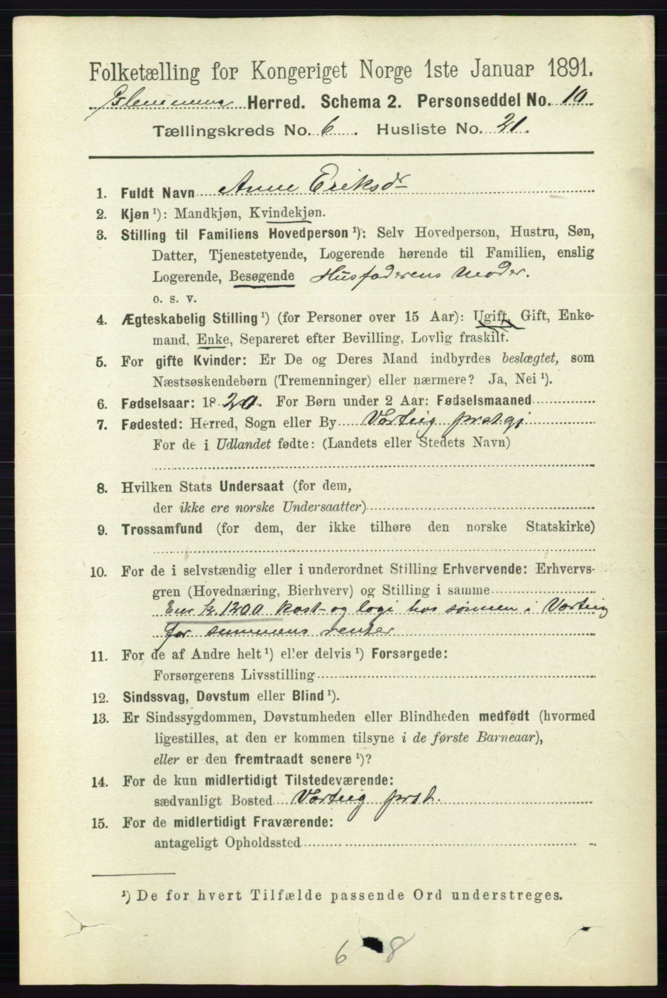 RA, 1891 census for 0132 Glemmen, 1891, p. 7673