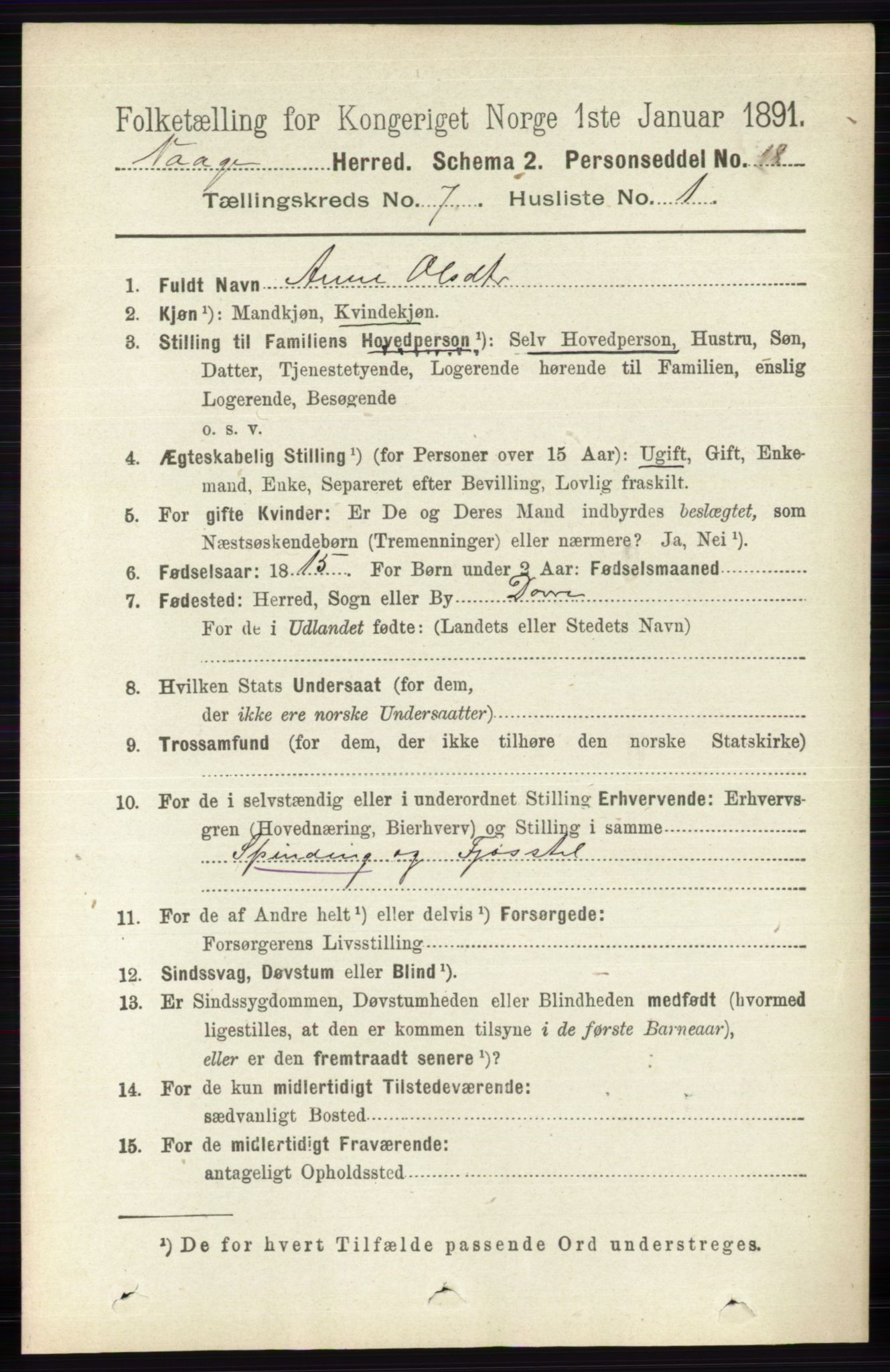 RA, 1891 census for 0515 Vågå, 1891, p. 4343