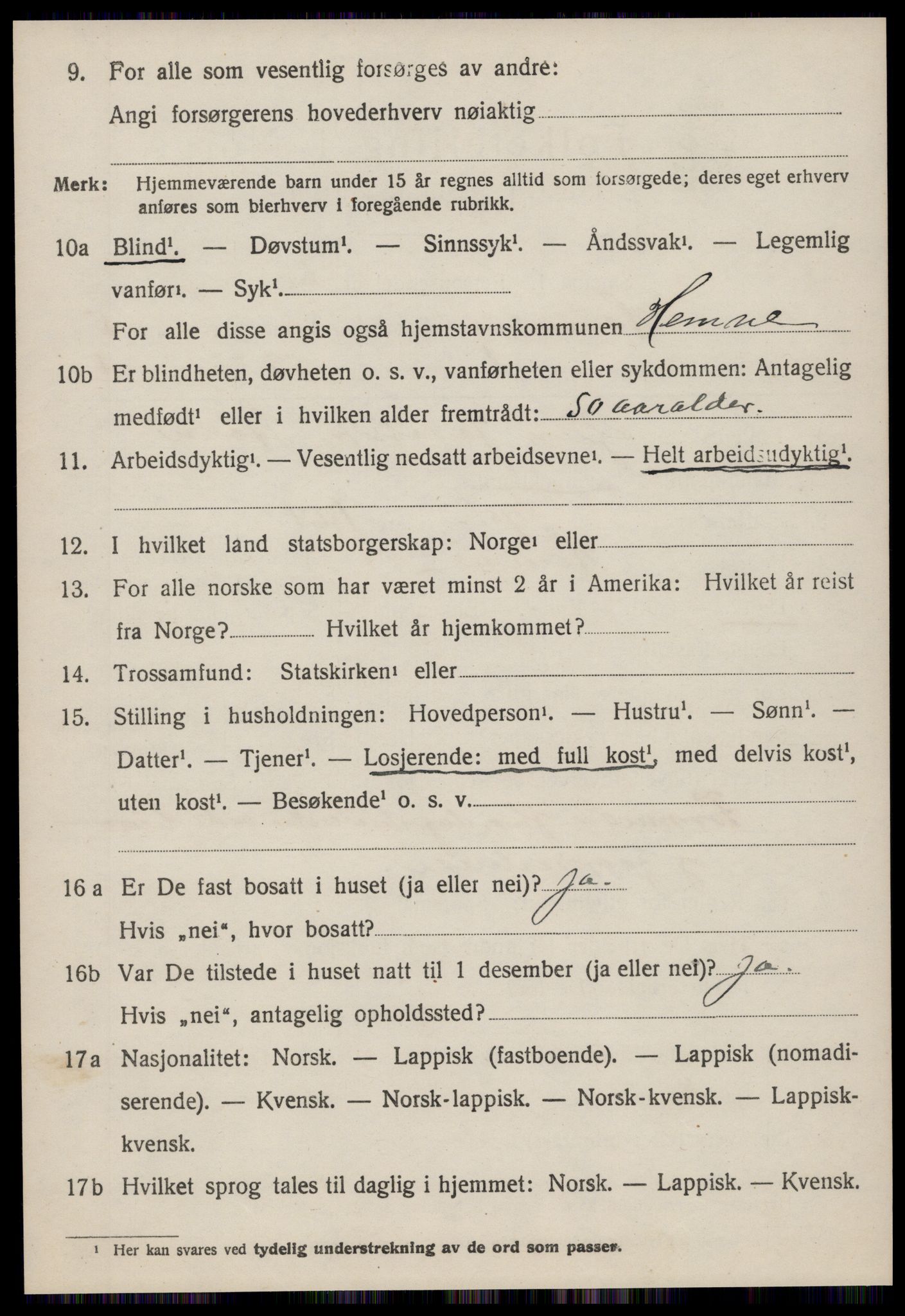 SAT, 1920 census for Hemne, 1920, p. 3109