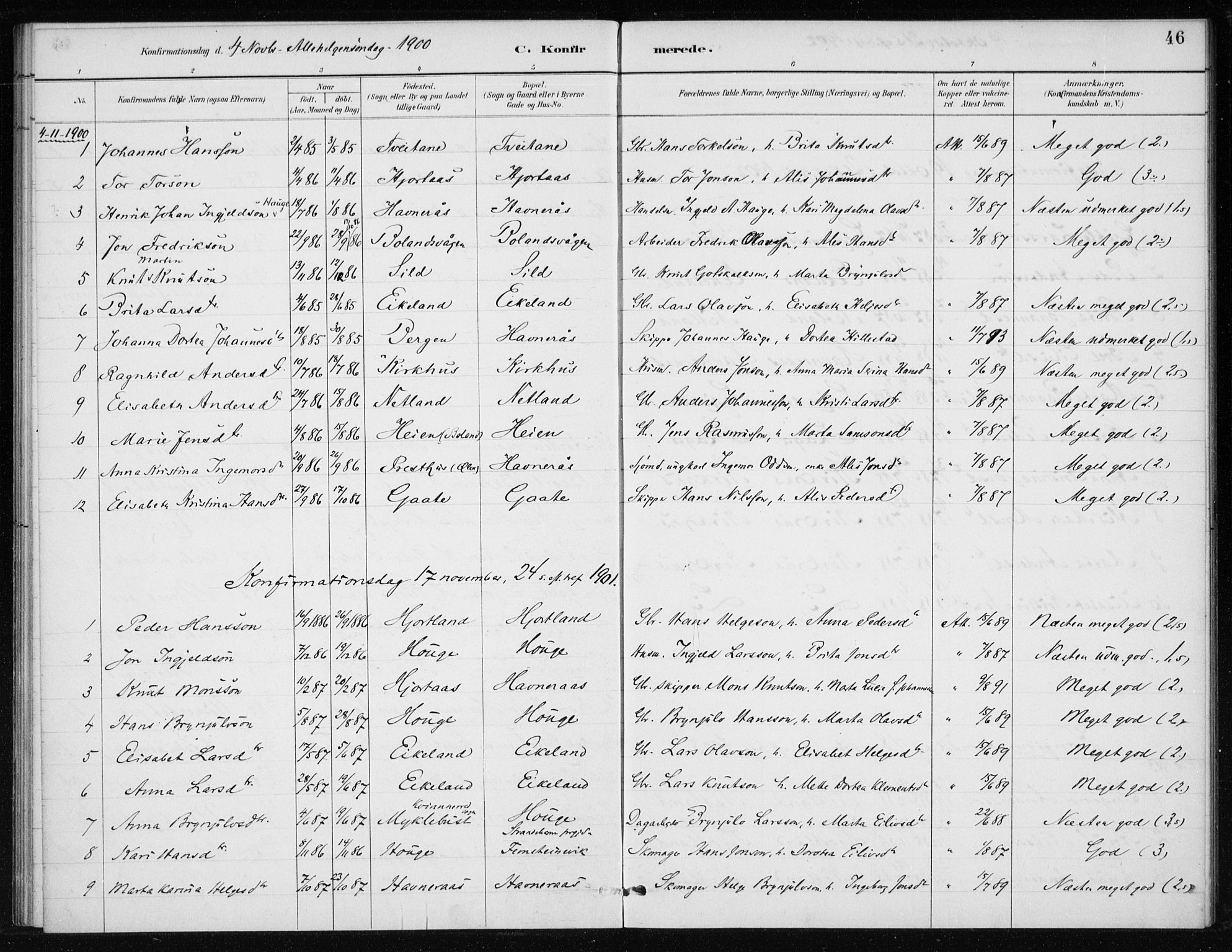 Kvinnherad sokneprestembete, AV/SAB-A-76401/H/Haa: Parish register (official) no. C 1, 1885-1912, p. 46