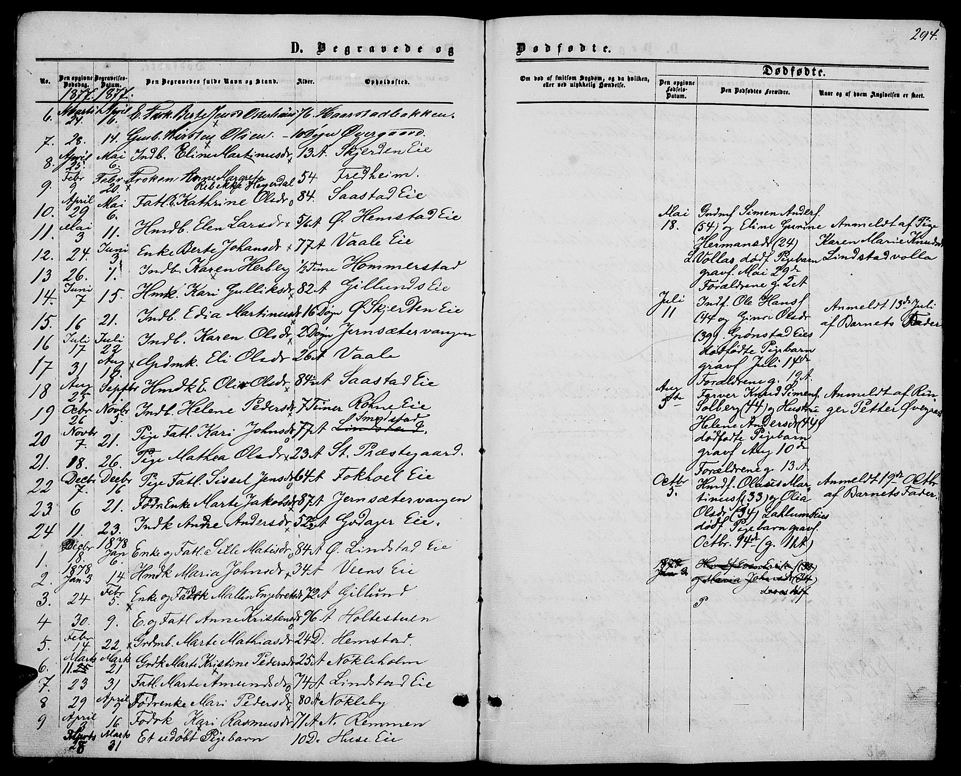 Stange prestekontor, SAH/PREST-002/L/L0006: Parish register (copy) no. 6, 1864-1882, p. 294