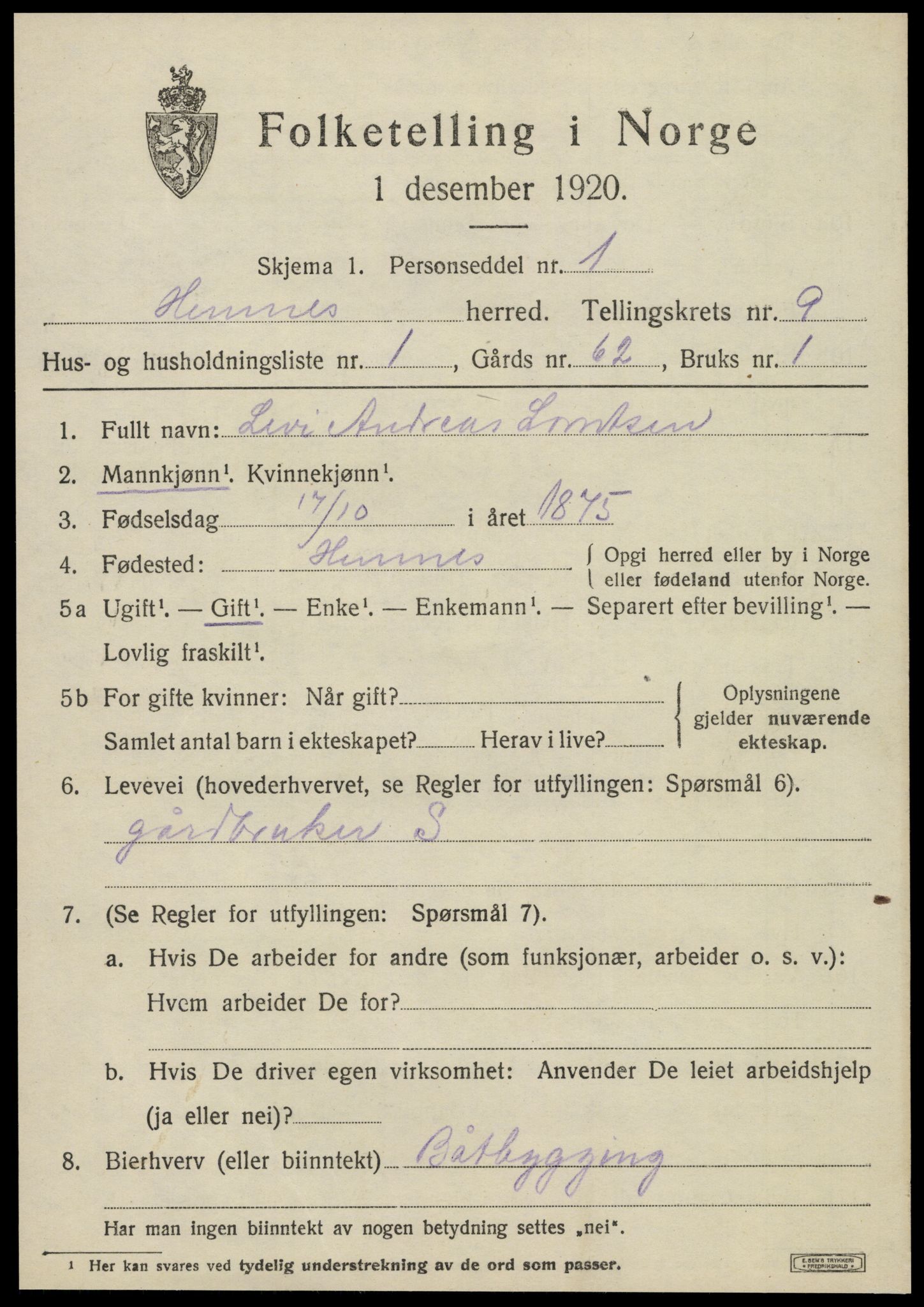 SAT, 1920 census for Hemnes, 1920, p. 8336