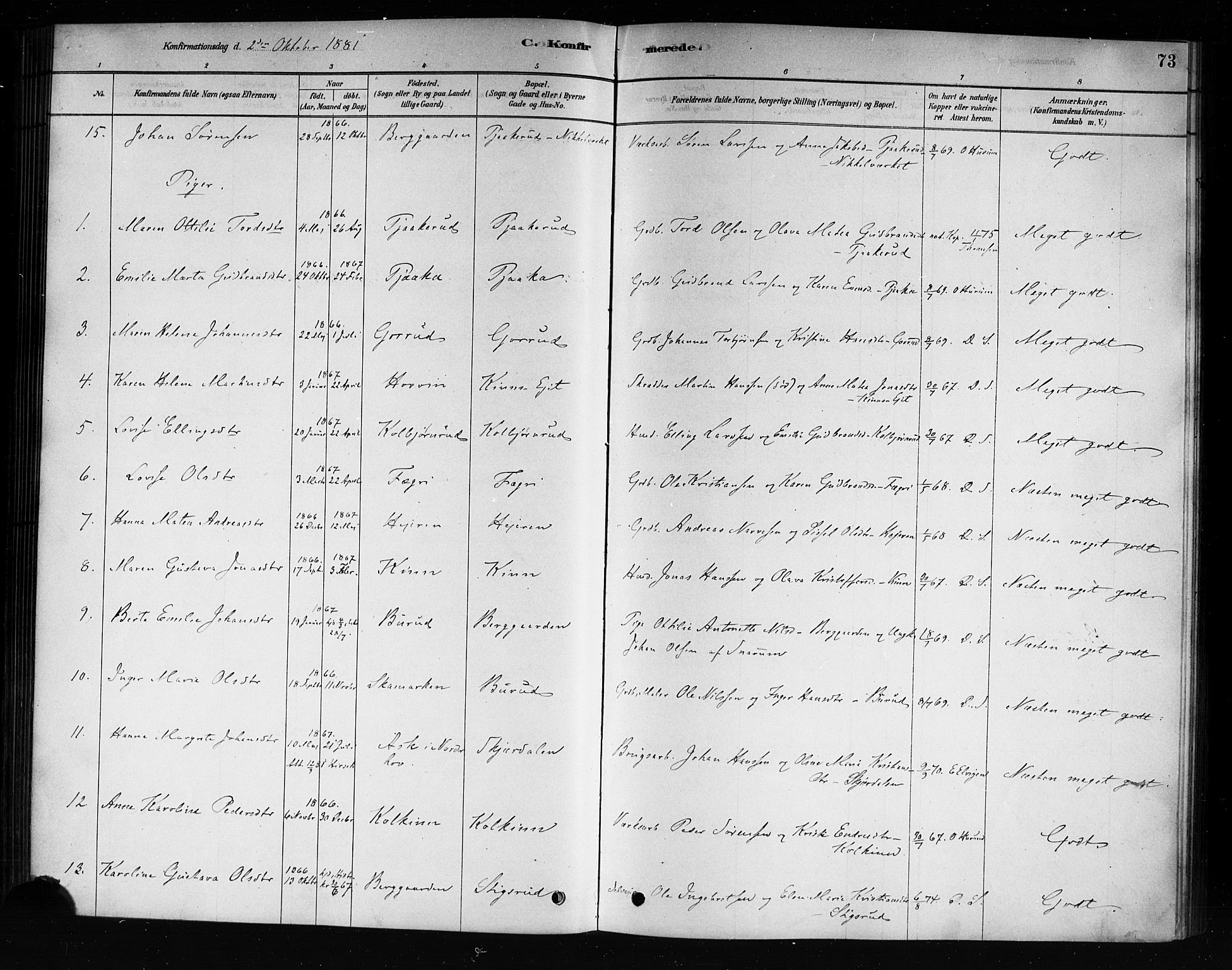 Hole kirkebøker, SAKO/A-228/F/Fb/L0001: Parish register (official) no. II 1, 1878-1891, p. 73