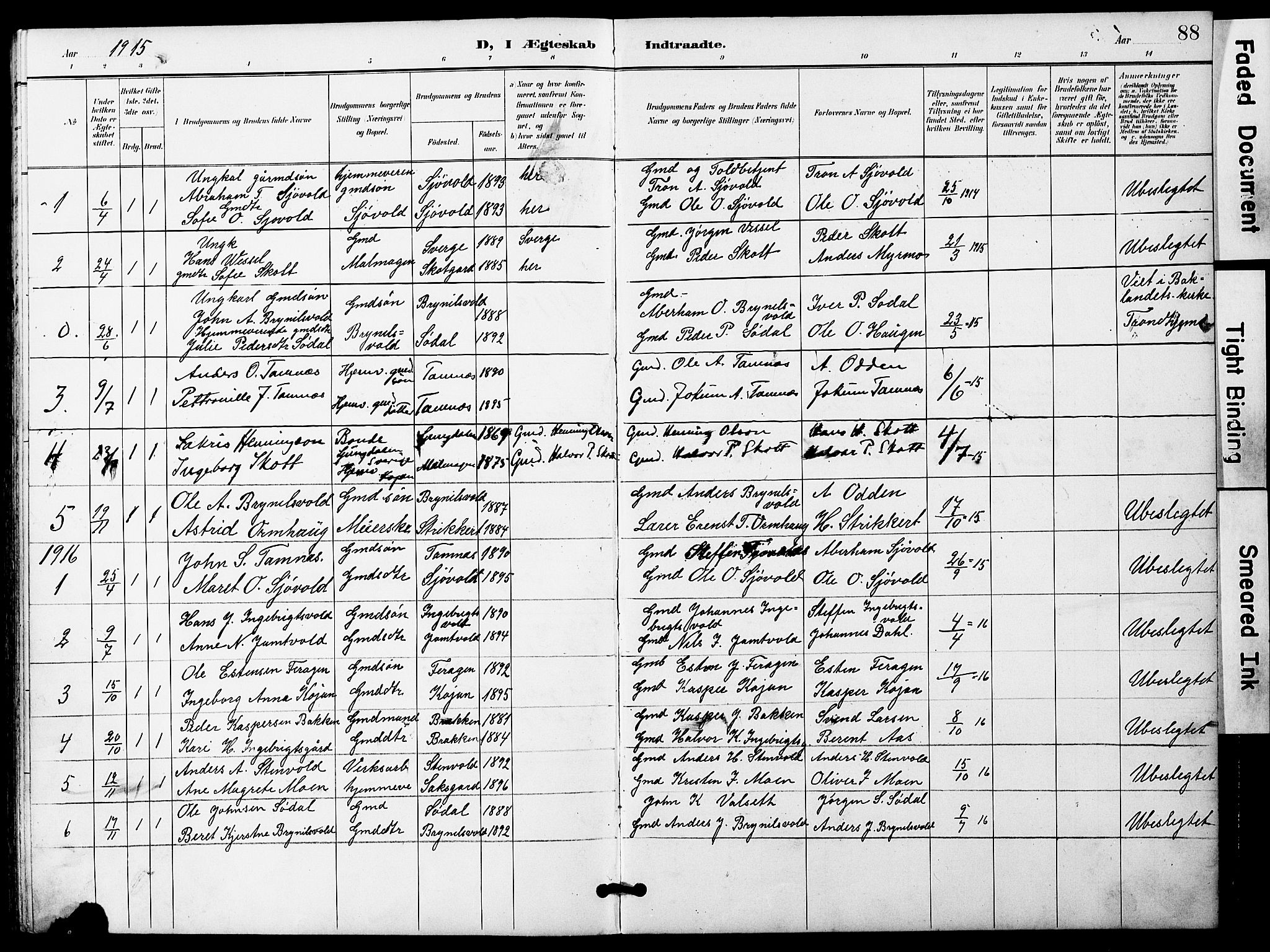 Ministerialprotokoller, klokkerbøker og fødselsregistre - Sør-Trøndelag, SAT/A-1456/683/L0950: Parish register (copy) no. 683C02, 1897-1918, p. 88