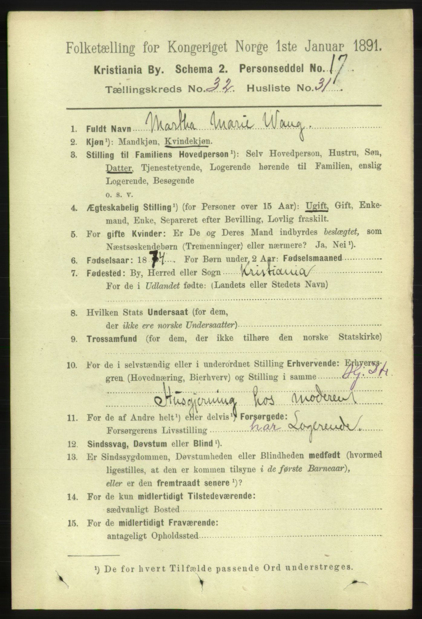 RA, 1891 census for 0301 Kristiania, 1891, p. 17462